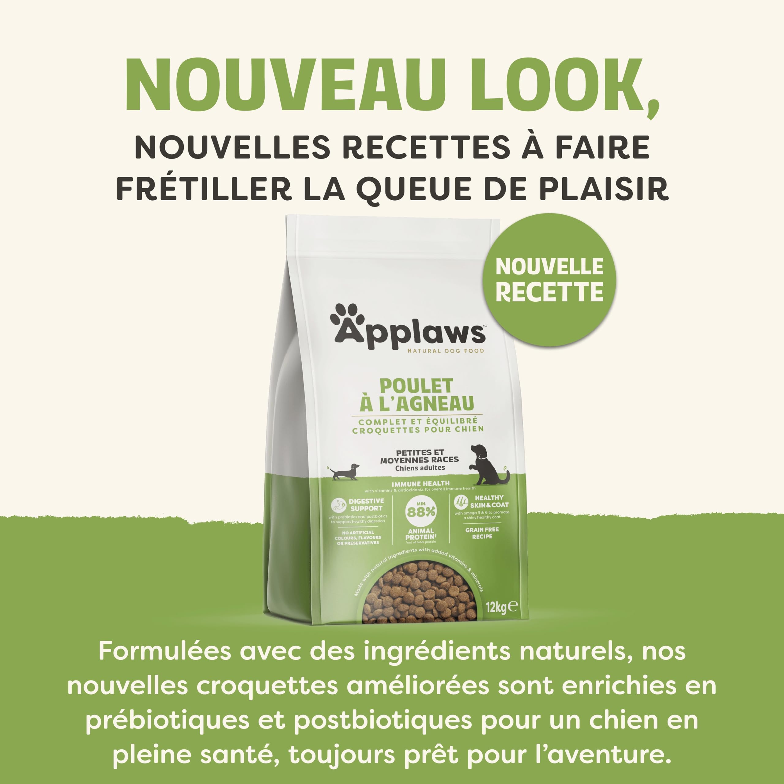 Applaws Croquettes pour Chien Adulte Petites & Moyennes Races 12kg – Poulet avec Agneau (1 Paquet), sans Céréales, Riche en Protéines, Ingrédients Naturels