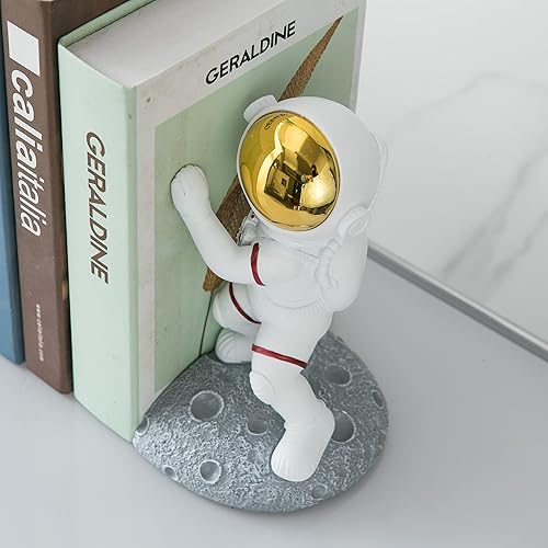 Miniatura 7 de Sujetalibros con temática espacial para estantes, extremos de libro de luna de astronauta para habitación de niños, tapones decorativos de planeta