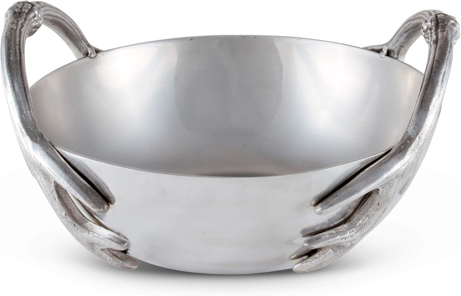 Arthur Court Designs Aluminum Deer Antler Handle Serving Fruit Salad Bowl Refined Rustic 10 inch Diameter 4.5 inch Tall