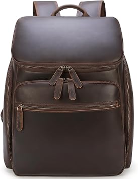 TIDING Genuine Leather Travel Backpack for Men Fits 15.6'' Laptop