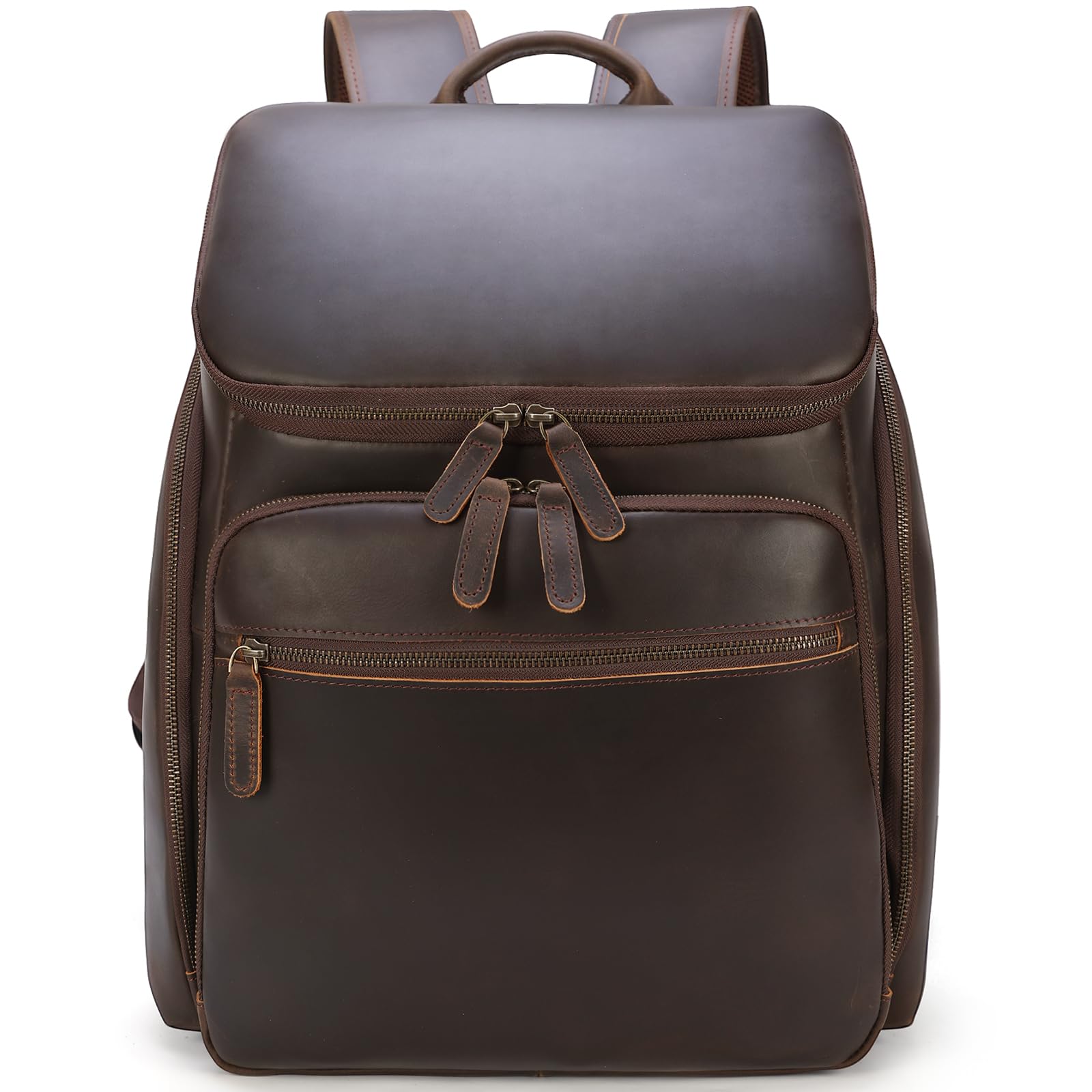 TIDING Grande Zaino da Viaggio Uomo con Porta Laptop 15.6 Pollici in Vera Pelle Vintage Zaino Business per Escursionismo e Trekking, Marrone