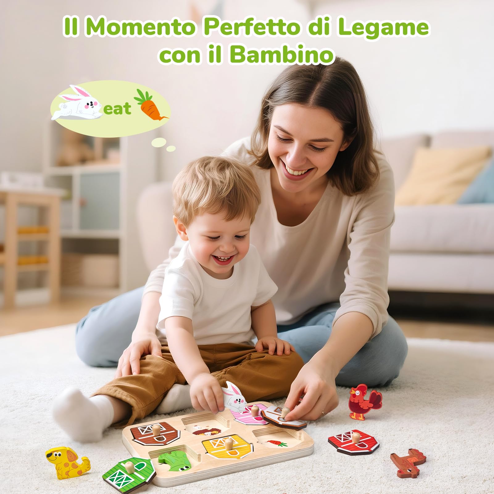 JoyCat Puzzle in Legno per Bambini 1-3 Anni, Giochi Montessori Bambino, Regalo Ragazzi Ragazze Natale Compleanno, Puzzle di Animali della Fattoria, Giochi Educativi Regalo bambini 1 2 3 Anni