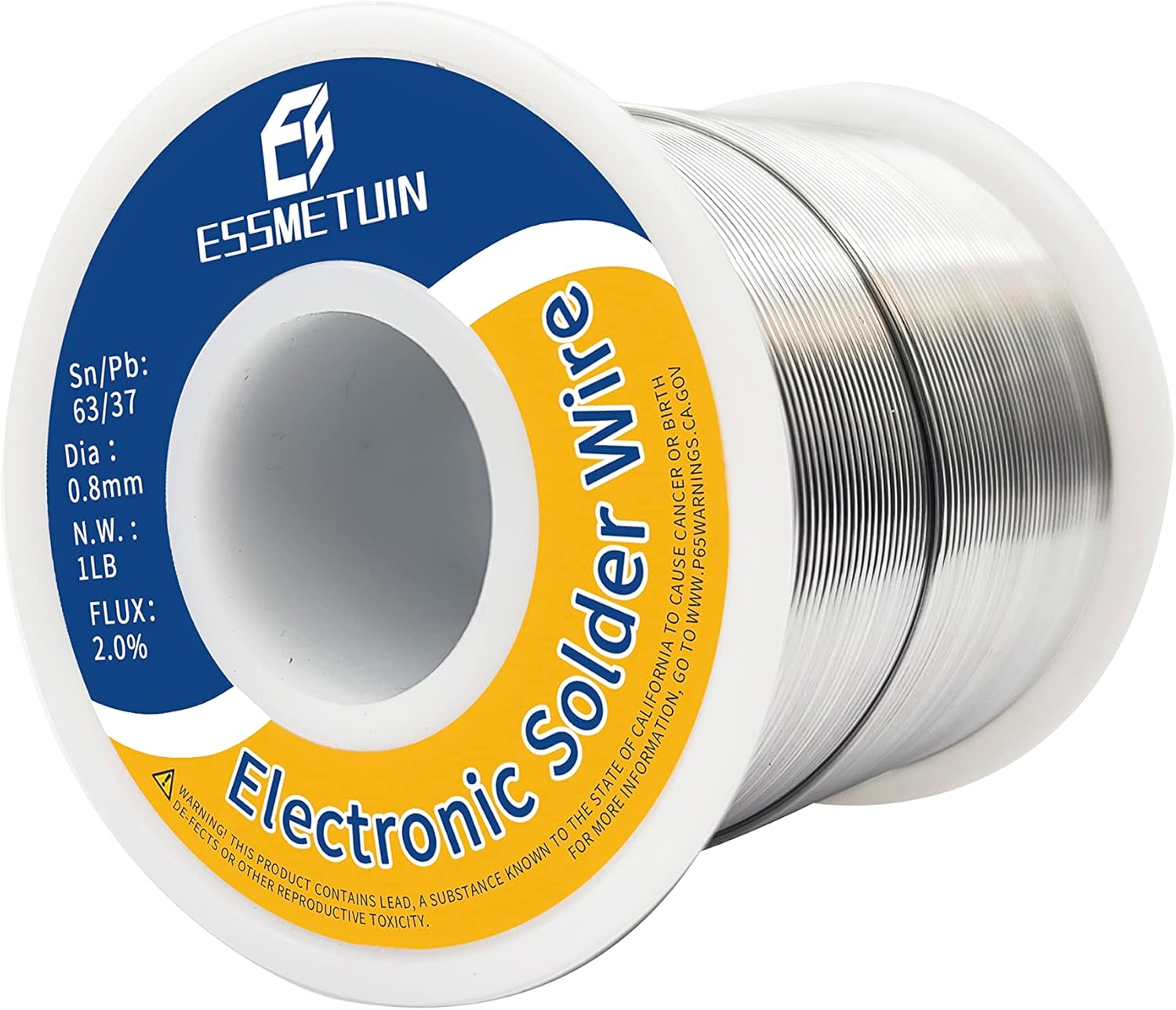 Essmetuin Tin Lead Rosin Core Solder Wire for Electrical Soldering, Circuit Board, DIY Home Appliance, Repairing for Cable/Radio/Other Electrical Devices, 2% Flux Sn63Pb37 (0.8mm/0.032in, 1LB)
