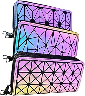 Women Girls Geometric Luminous 3D Mirror (Long) Single Zipper Large Capacity Wallet