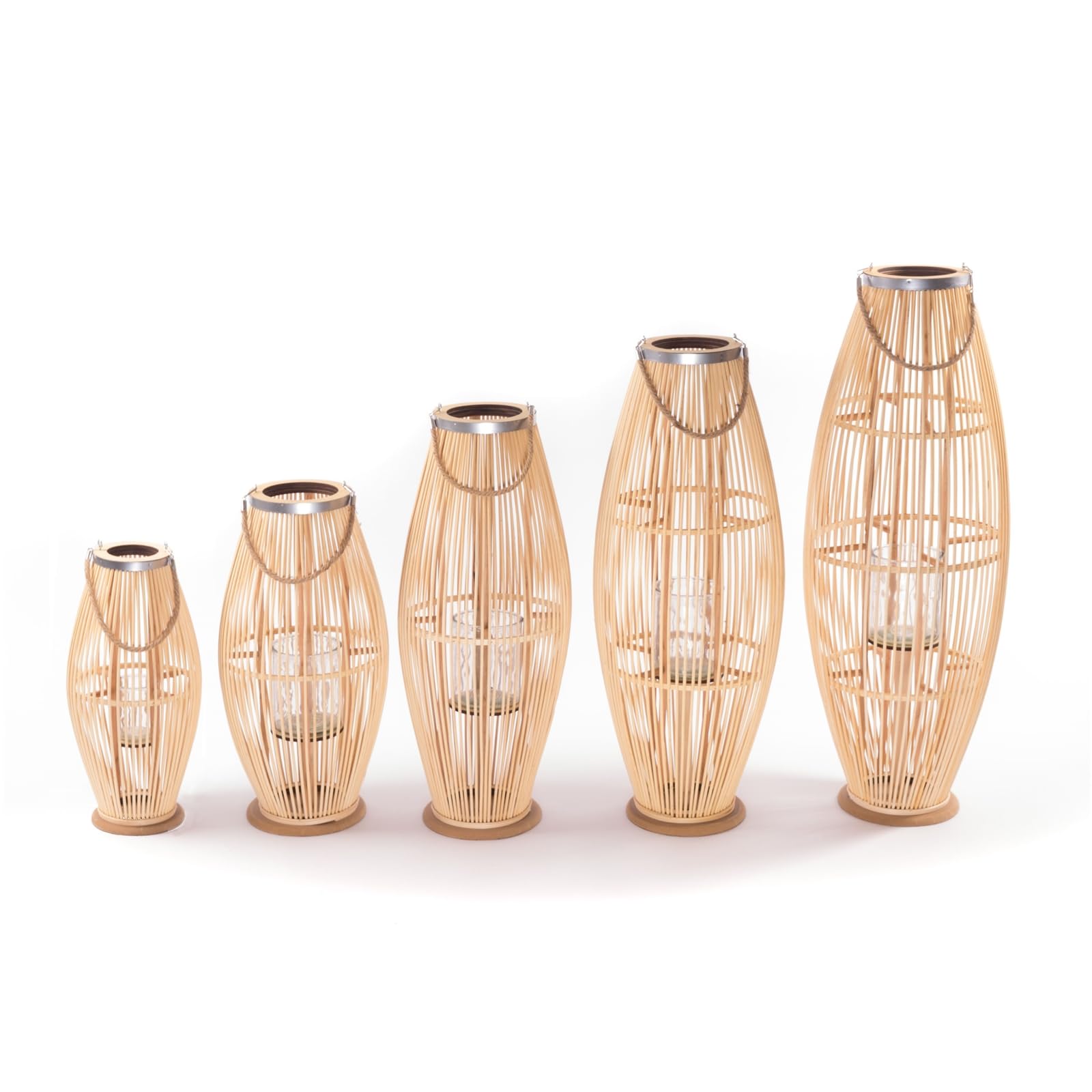 Lanterne en bambou avec anse et insert en verre Bougeoir en bois décorative 80 cm