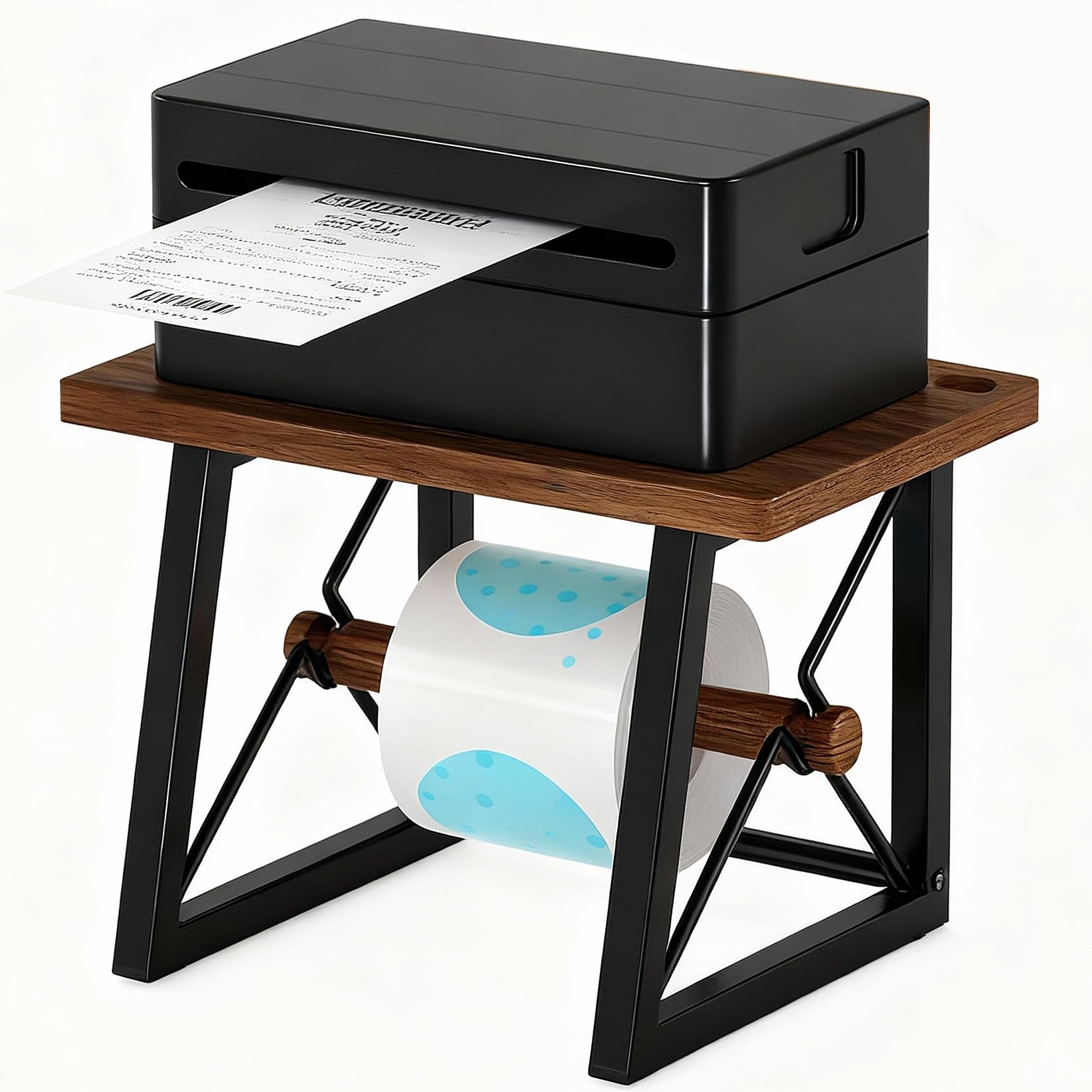 TIPSYTREE Label Holder for Rolls and Fan-fold Labels, Wooden Label Holder for Desktop Thermal Label Printer, Shipping Printer Accessory for Home,