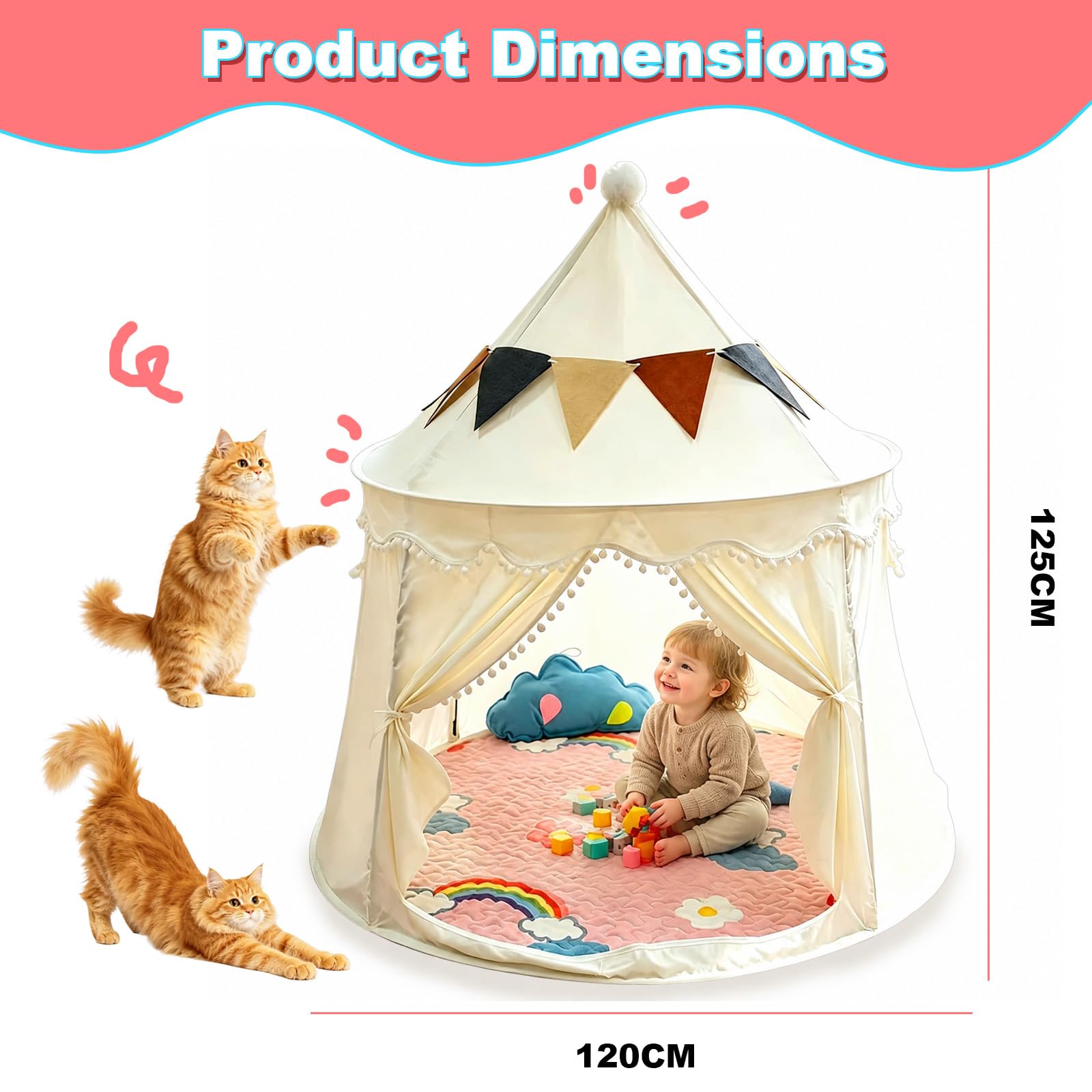 Kinderzelt Indoor & Outdoor, spielzelt, Tipi Zelt, 130cm für Kinderzimmer