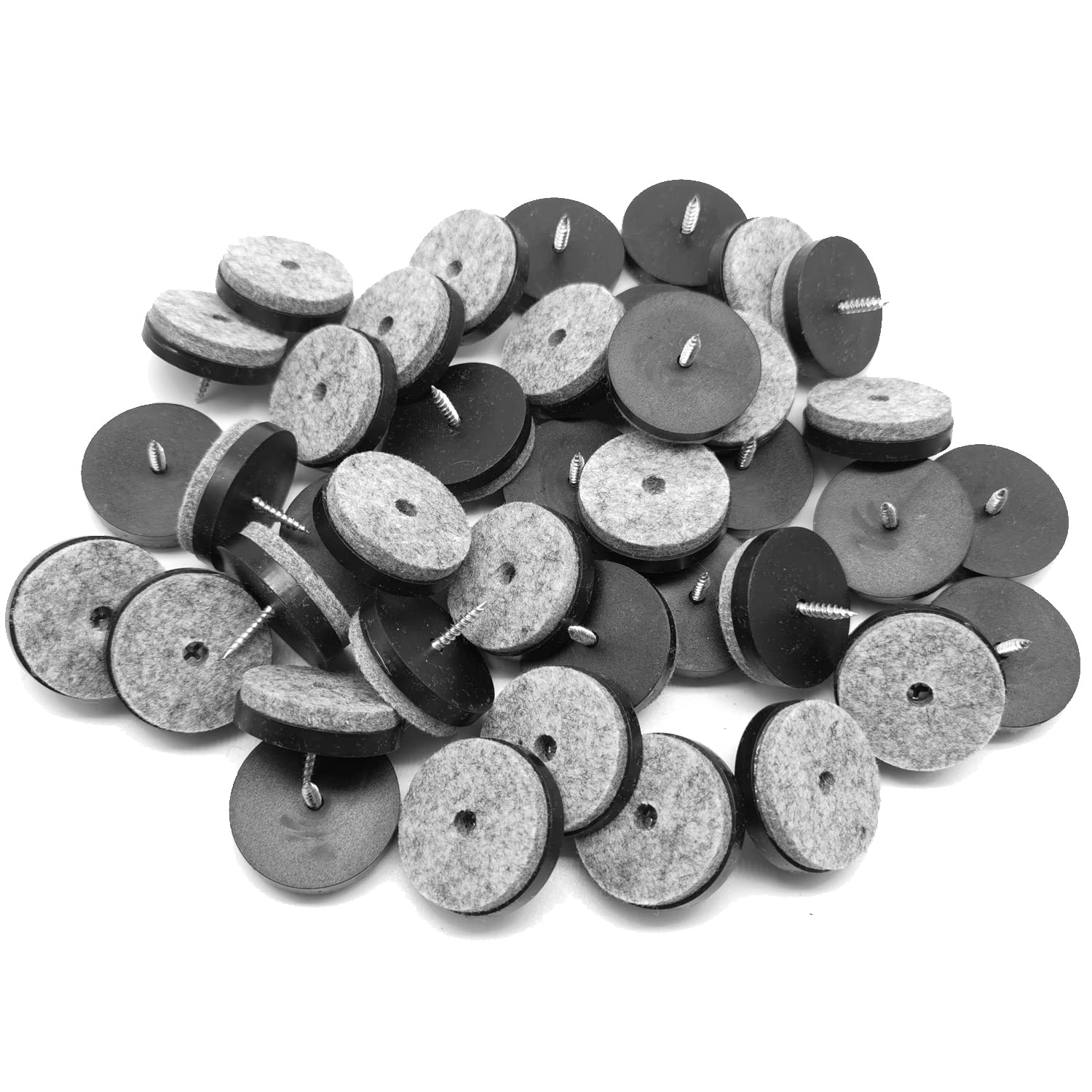 Almohadillas de fieltro atornilladas de 1-1/2 pulgadas, 40 unidades, protectores de suelo para patas de madera, color negro