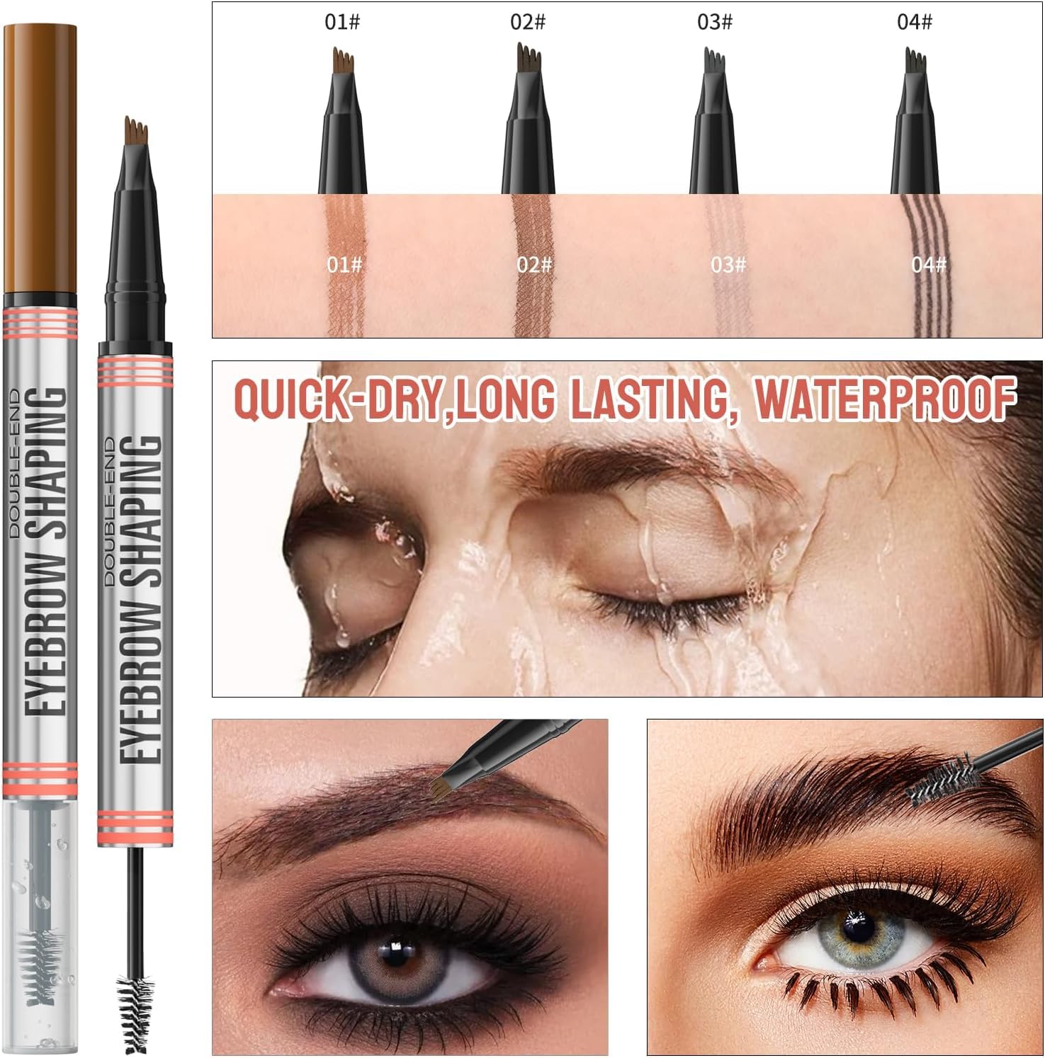 Eyebrow Pencil with Eyebrow Gel,Eyebrow Pencil 2-in-1 Microblading,2024 New 3D Eyebrow Tint Styling Cream Waterproof and Sweat Proof Keeps Your Makeup Non-Fading (#02 Dark brown) - Image 3