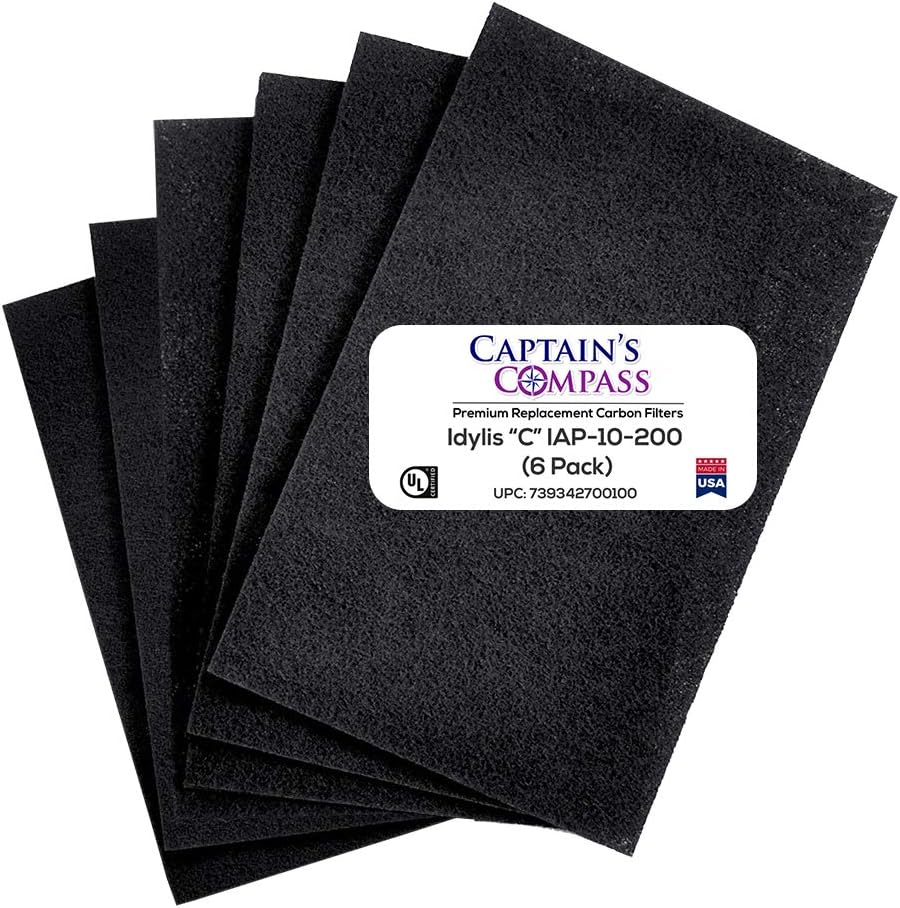 CAPTAIN'S COMPASS Aftermarket 6 Pack Idylis C Carbon Filter, Fits Idylis Air Purifiers IAP-10-200 & IAP-10-280, Model # IAFH100C, IAF-H-100C & 302656
