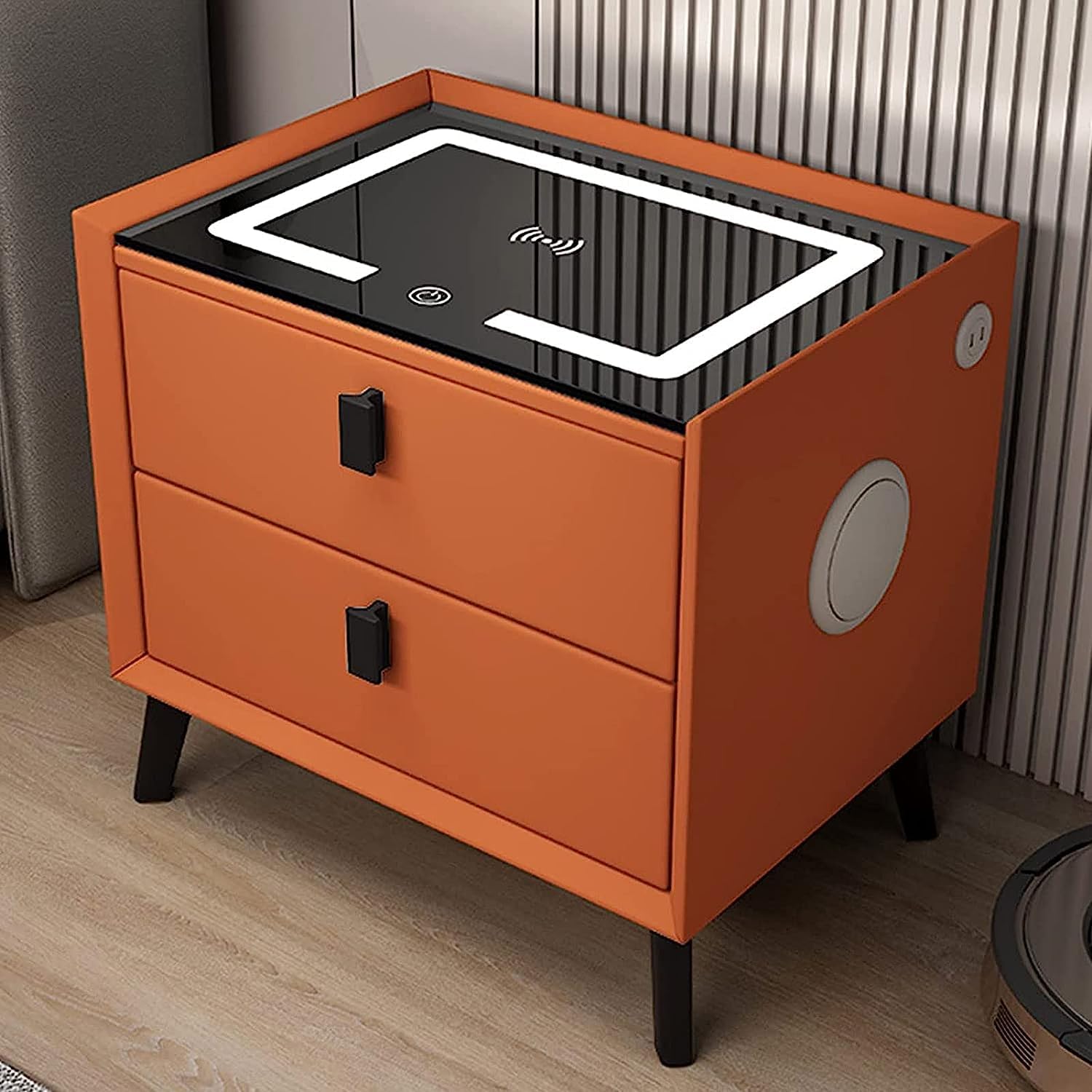 BHGFYXBS Smart Nightstand Smart Bedside Table With Wireless Usb Chargingo With Drawers 3 Color Light And Fingerprint Lock For Bedroom/H,H,A,A