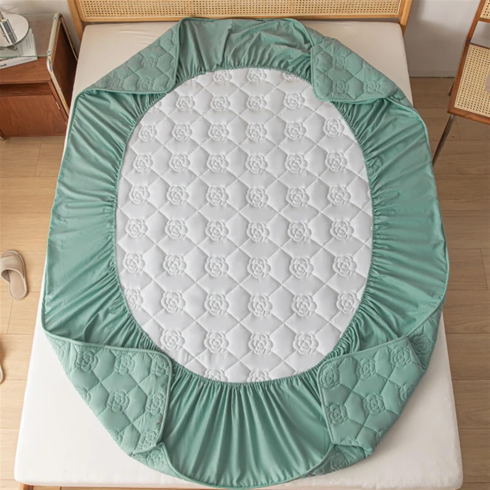 Funda Colchón Impermeable Funda de colchón Impermeable, Protector Acolchado, Sábana Ajuste tamaño Queen con Banda elástica, Cama, Ajustada Color sólido(01-HXG-LAN,90x200x30cm)