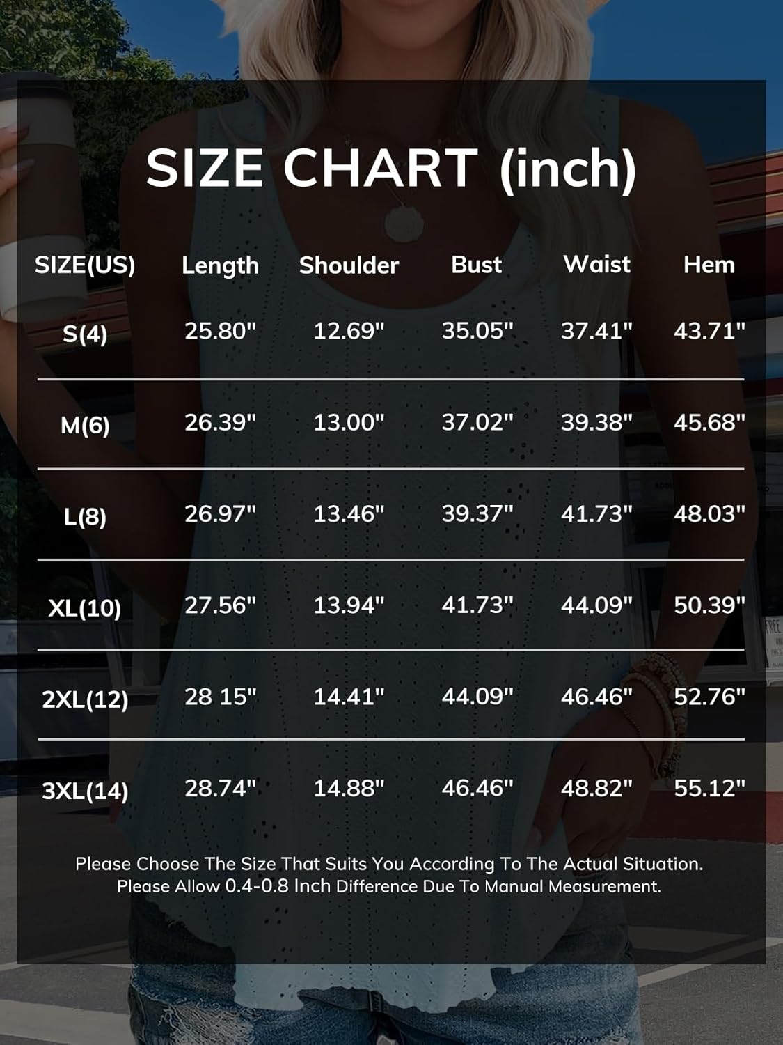 ATHMILE Womens Tank Tops Sleeveless Eyelet Embroidery Scoop Neck Loose Fit Casual Summer Flowy Beach X-Large Green image 6 of 6 B0D17WYFR9