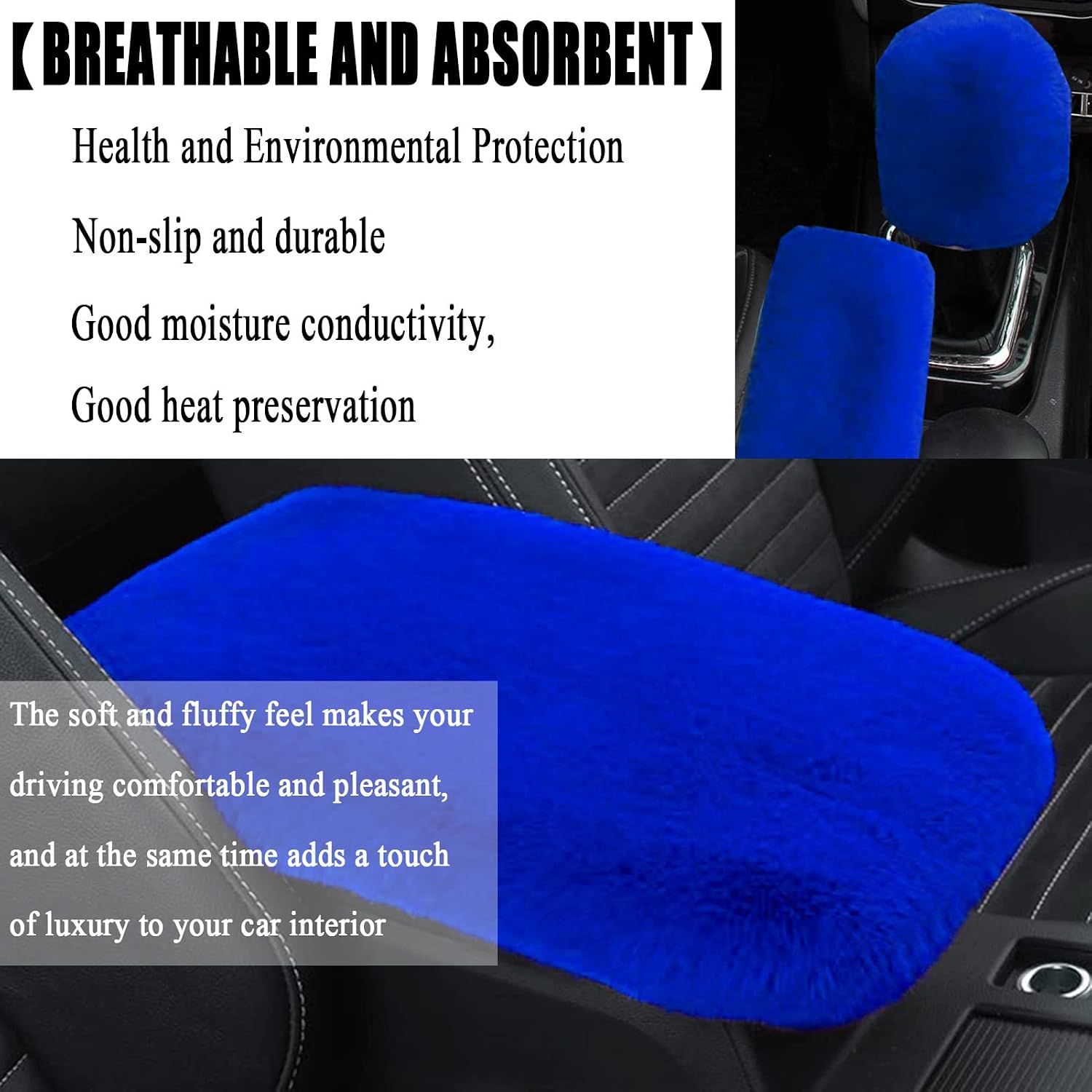 STEVE YIWU Cute Fluffy Steering Wheel Cover Set, Warm Soft Fur Fuzzy Steering Wheel Covers for Women/Girls,Universal 15 Inch 1 Set 8 Pcs Car Accessories (Blue)