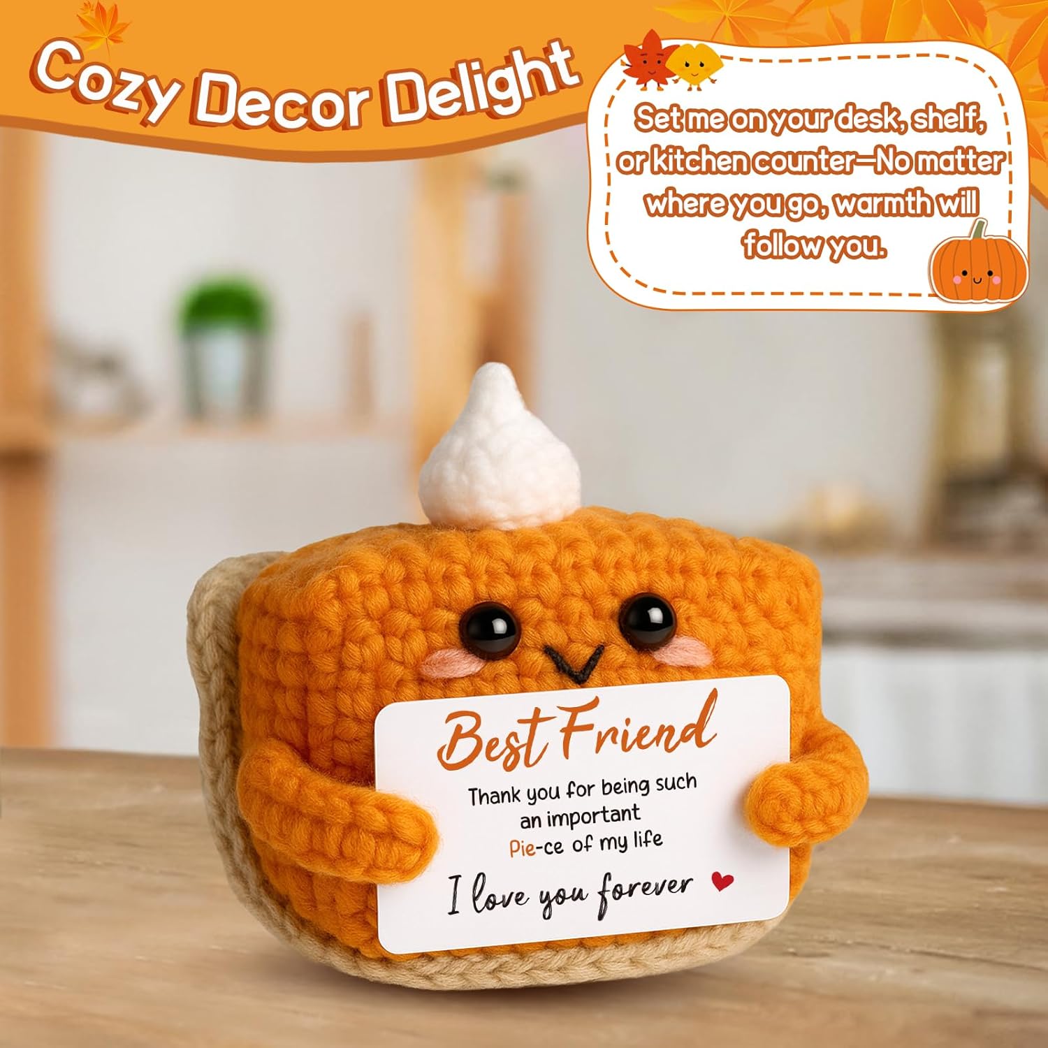 Thank You Gifts for Friends Women, Mini Handmade Crochet Pumpkin Pie Plush Love for My Forever Best Friend, Birthday Presents for Bestie BFF, Unique Halloween Thanksgiving Ideas - Image 5