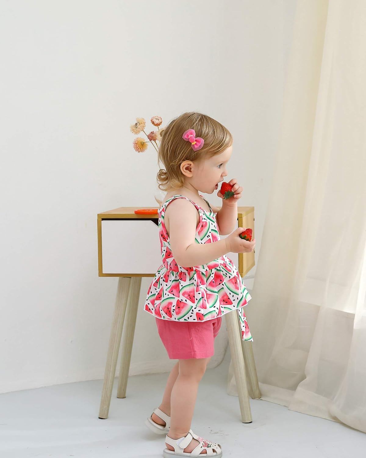 Kucnuzki Toddler Baby Girl Clothes Summer Outfits Ruffle Sleeveless Linen Shirt Kid Short Set for Girl - Image 3