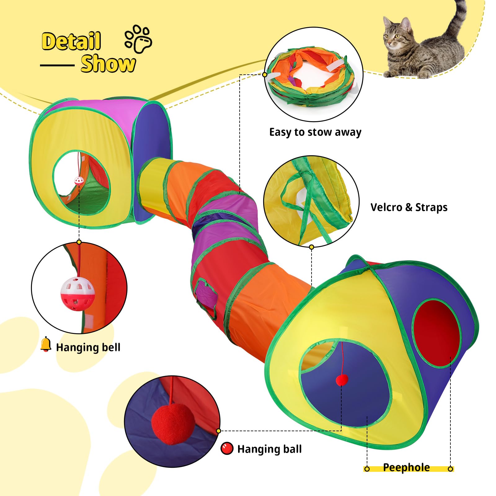 SWAWIS Pieghevole Tunnel Set per Gatti, 3 in 1 Giocattolo per gatti Tunnel Tenda Cubi per Gatti con Borsa, Giocattolo Interattivo per Gatti per Gattini Cuccioli e Conigli