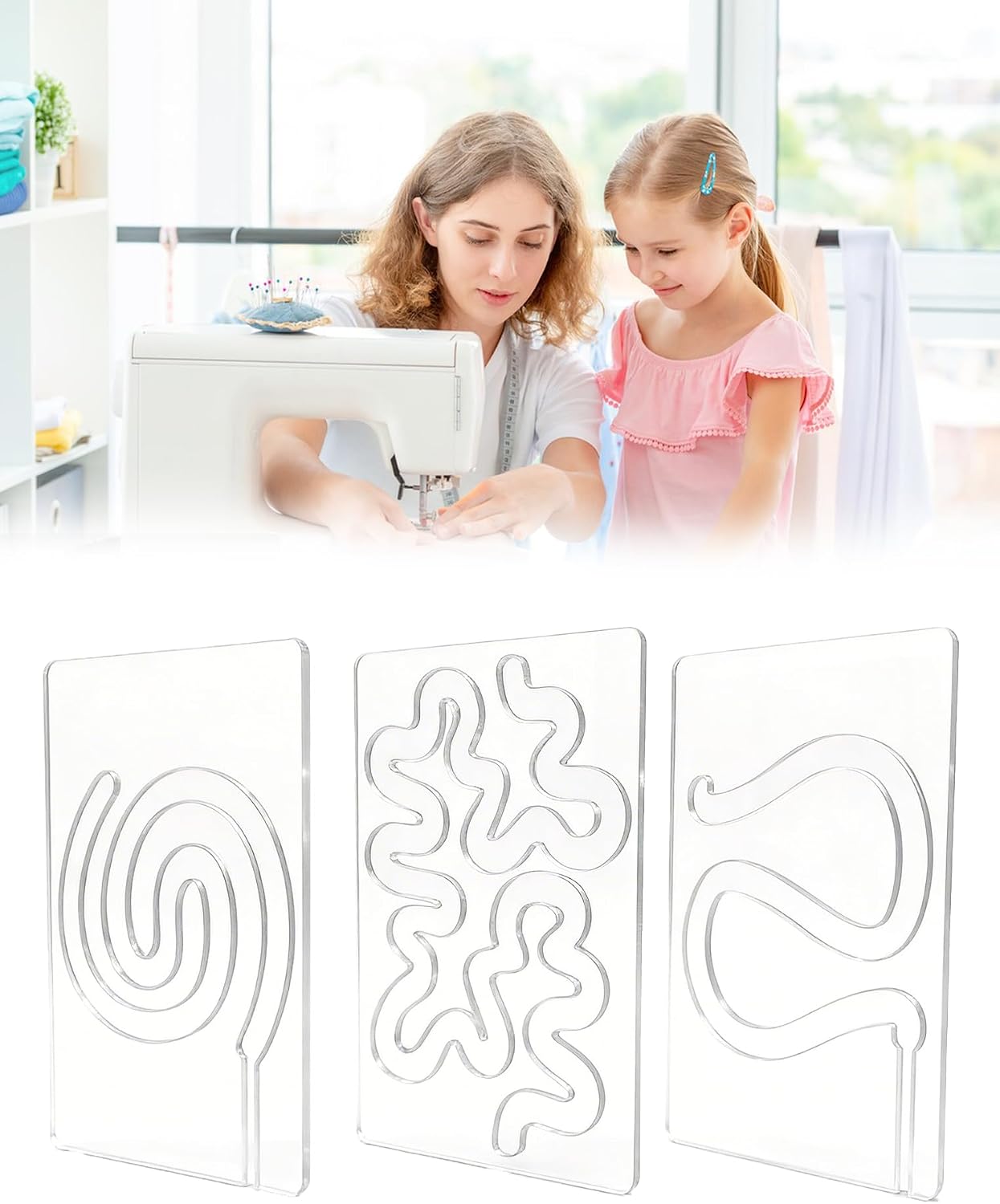 Henmany Transparent Acrylic Quilting Templates: Free Motion Stencils & Patchwork Tools, Non-Slip DIY Craft Supplies for Quilters and Sewing Enthusiasts(A)