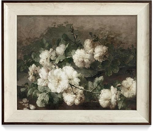 razliubit Impresiones artísticas enmarcadas vintage, decoraciones de pared de flores blancas reemplazables para estética de habitación, pintura al