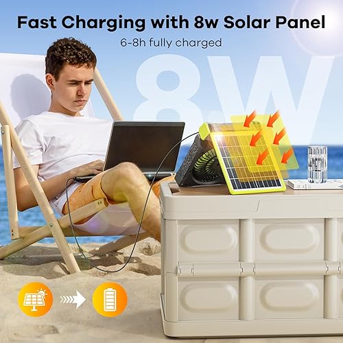 Miniatura 2 de Ventilador de camping con energía solar de 25000 mAh, ventilador de viaje portátil con batería recargable con linterna LED, esenciales de playa para