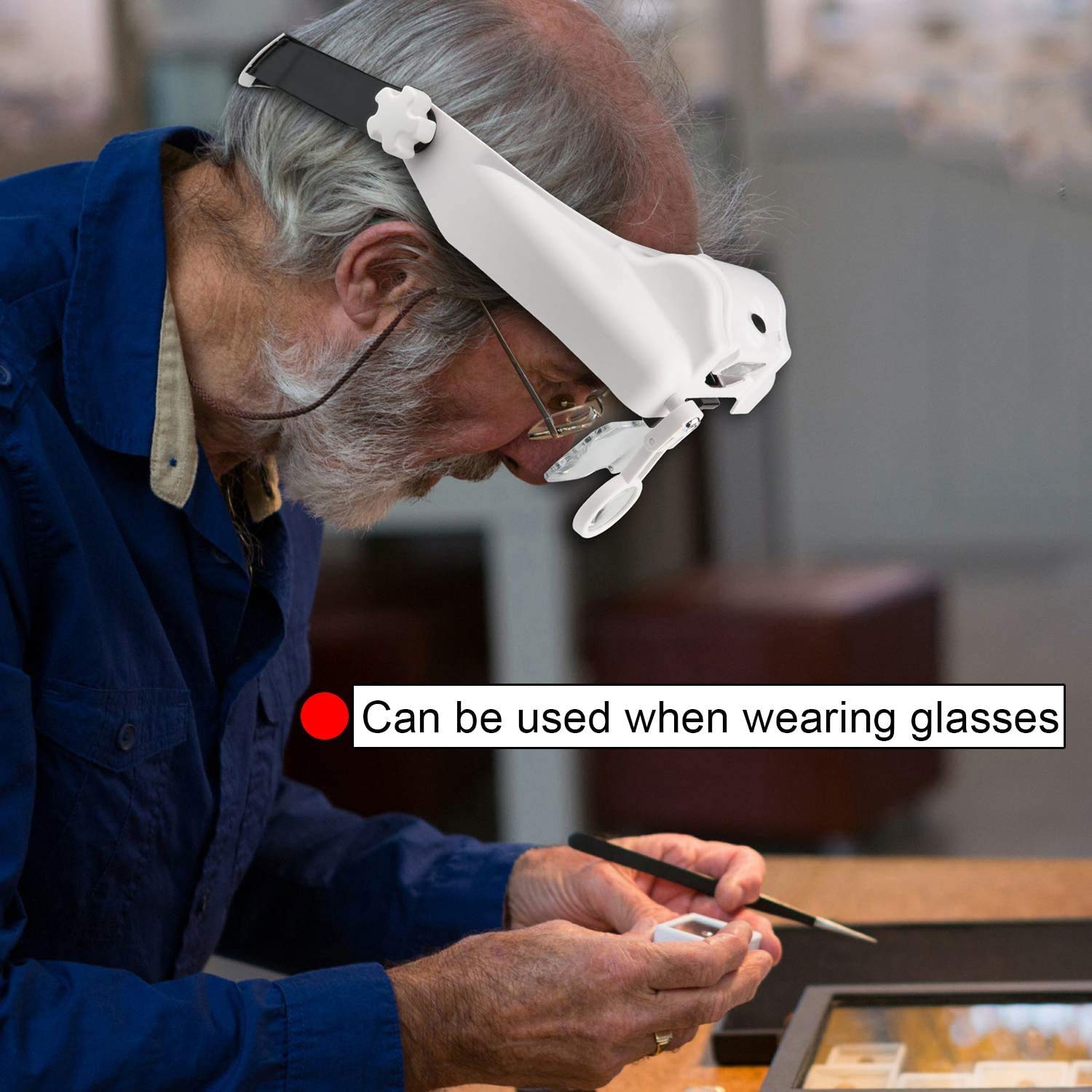 Lupa iluminada con diadema con luz LED, lentes de aumento de montaje en la cabeza, visera, manos libres, lupa para trabajos cercanos, costura, manualidades, lectura, reparación, joyas (1.0X a 14.0X)