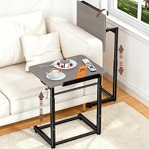 Upgrade Tv Tray Table Set of 2, 8-Level Adjustable Height Couch Side Table, 90  Tilt Angle Foldable C-Shaped End Table with Phone & Tablet Slot Sofa Desk for Couch,Bed,Chair,Living Room Lvory Gray