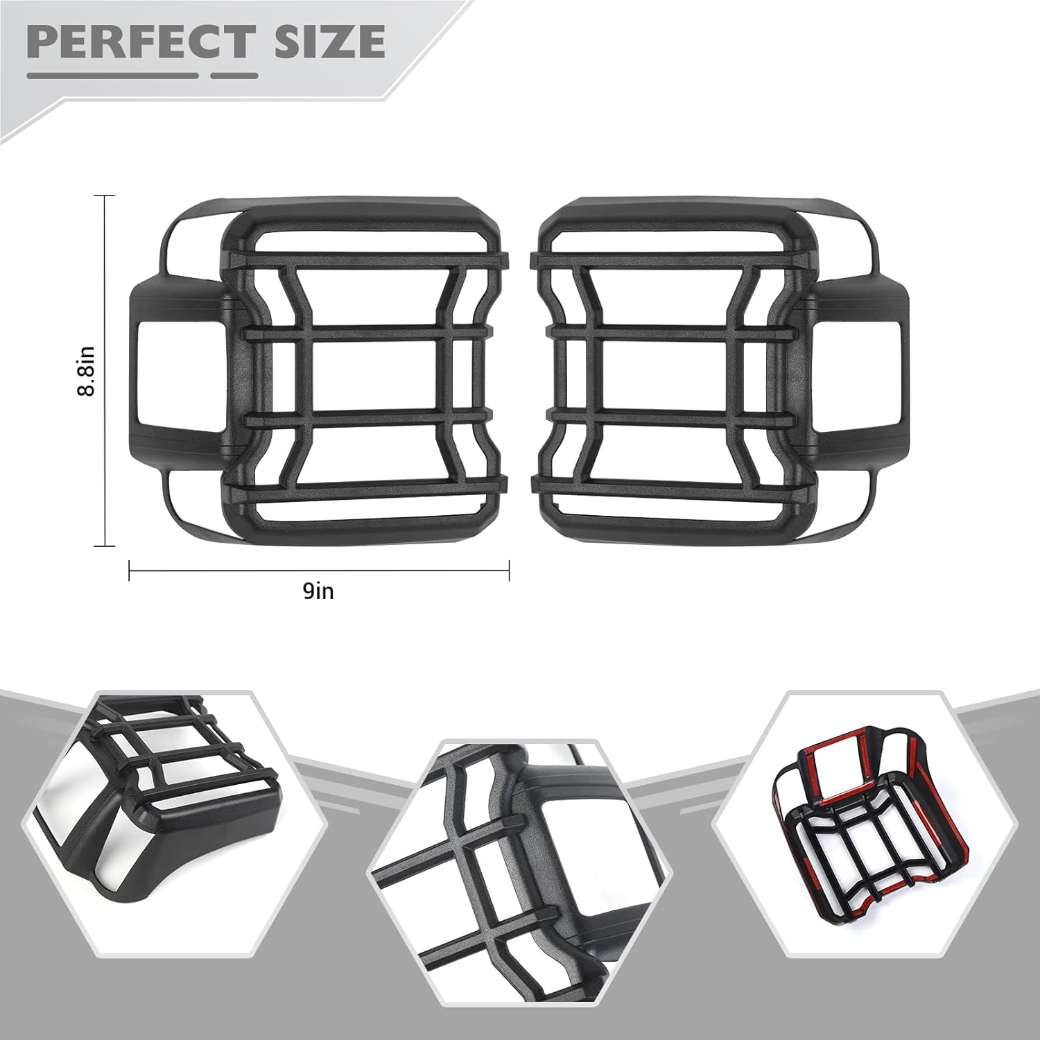 JeCar Tail Light Covers for Jeep Wrangler JL JLU 2018-2024 Black Taillight Guard Trim Accessories (Only fit LED Light)