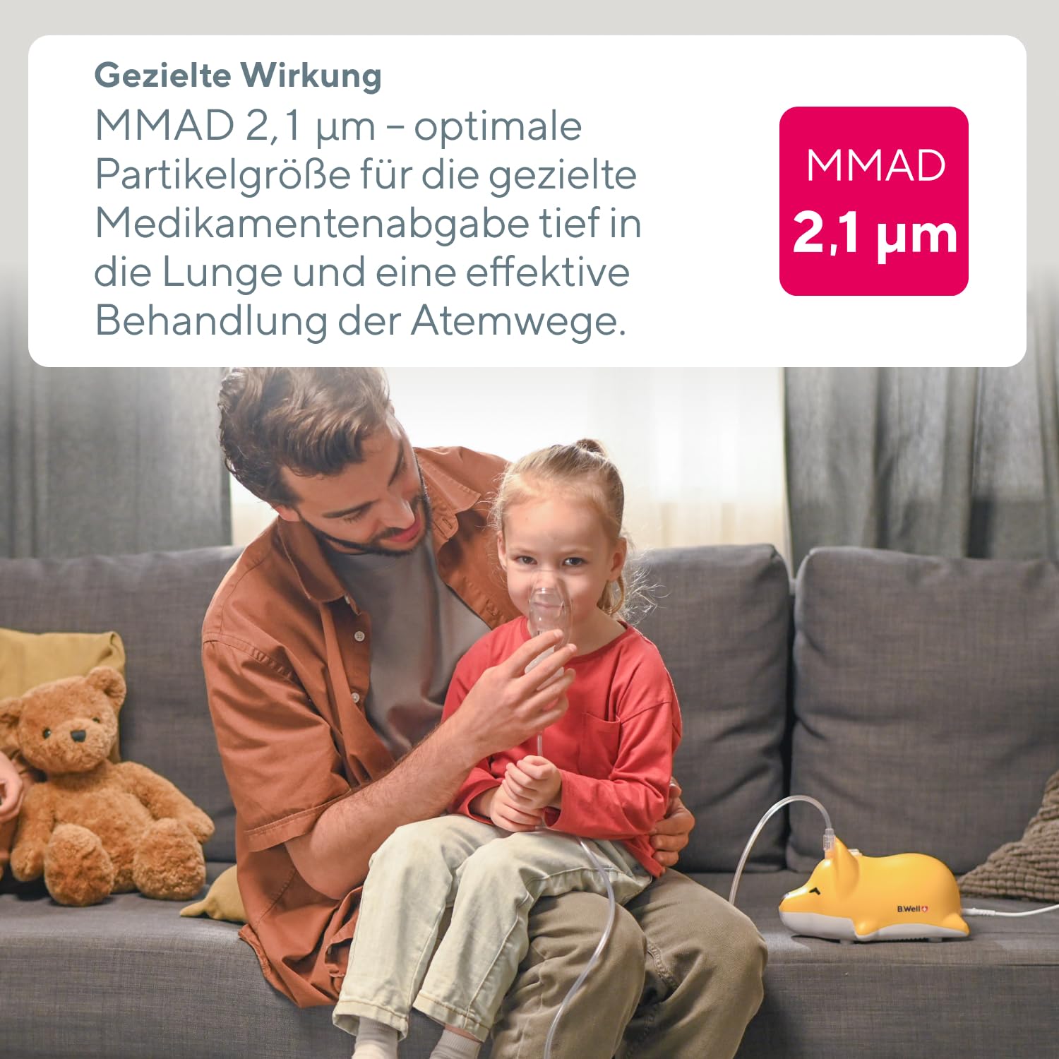B.Well Swiss Kompressor-Inhalator MED-111, Medizinisch effiziente Atemtherapie, Einstellbarer Vernebler-Inhalator für Babys, Kinder und Erwachsene, Schweizer Qualität, Mit 2 Masken und Mundstück