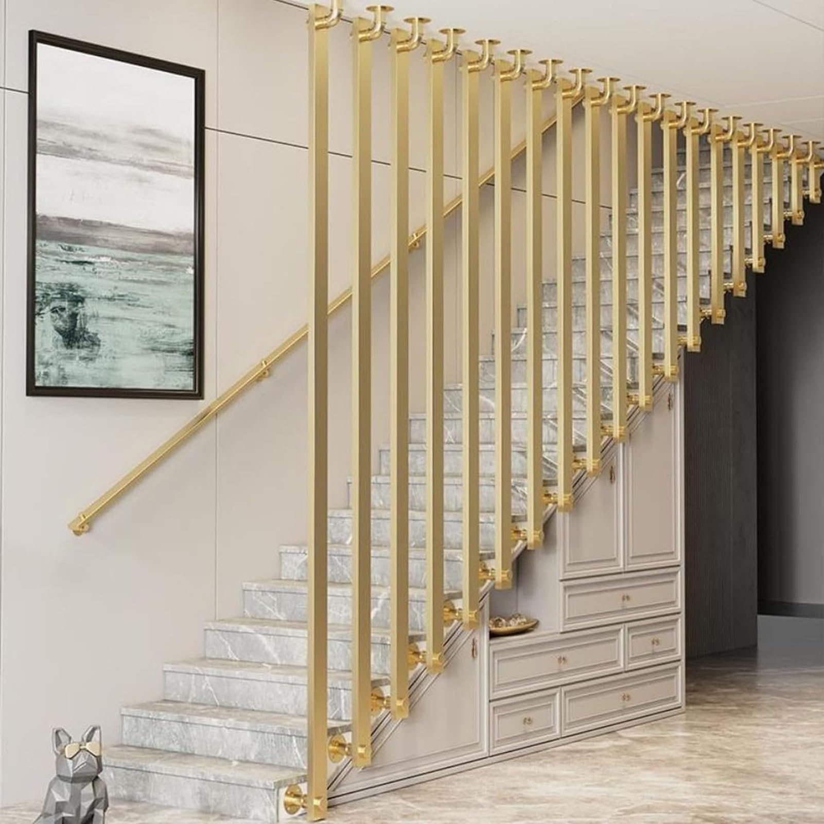 Rampe d'escalier en fer forgé au design industriel moderne pour entrée haut de gamme