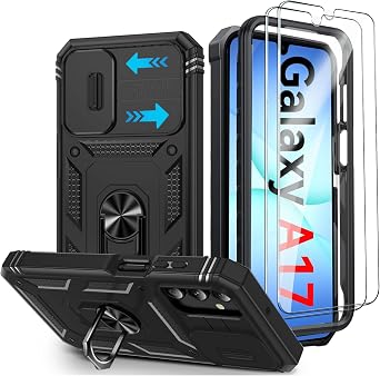 for Samsung Galaxy A17 5G Case,Samsung A 17 Phone Case with Camera Cover & Magnetic Kickstand [2 Screen Protector],Military Shockproof Heavy Duty Armour Case for Galaxy A17 2026,Black