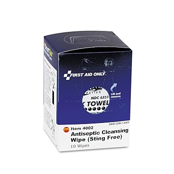 First Aid Only - FAE-4002 Sting Free Antiseptic Cleansing Wipes, 10 Count