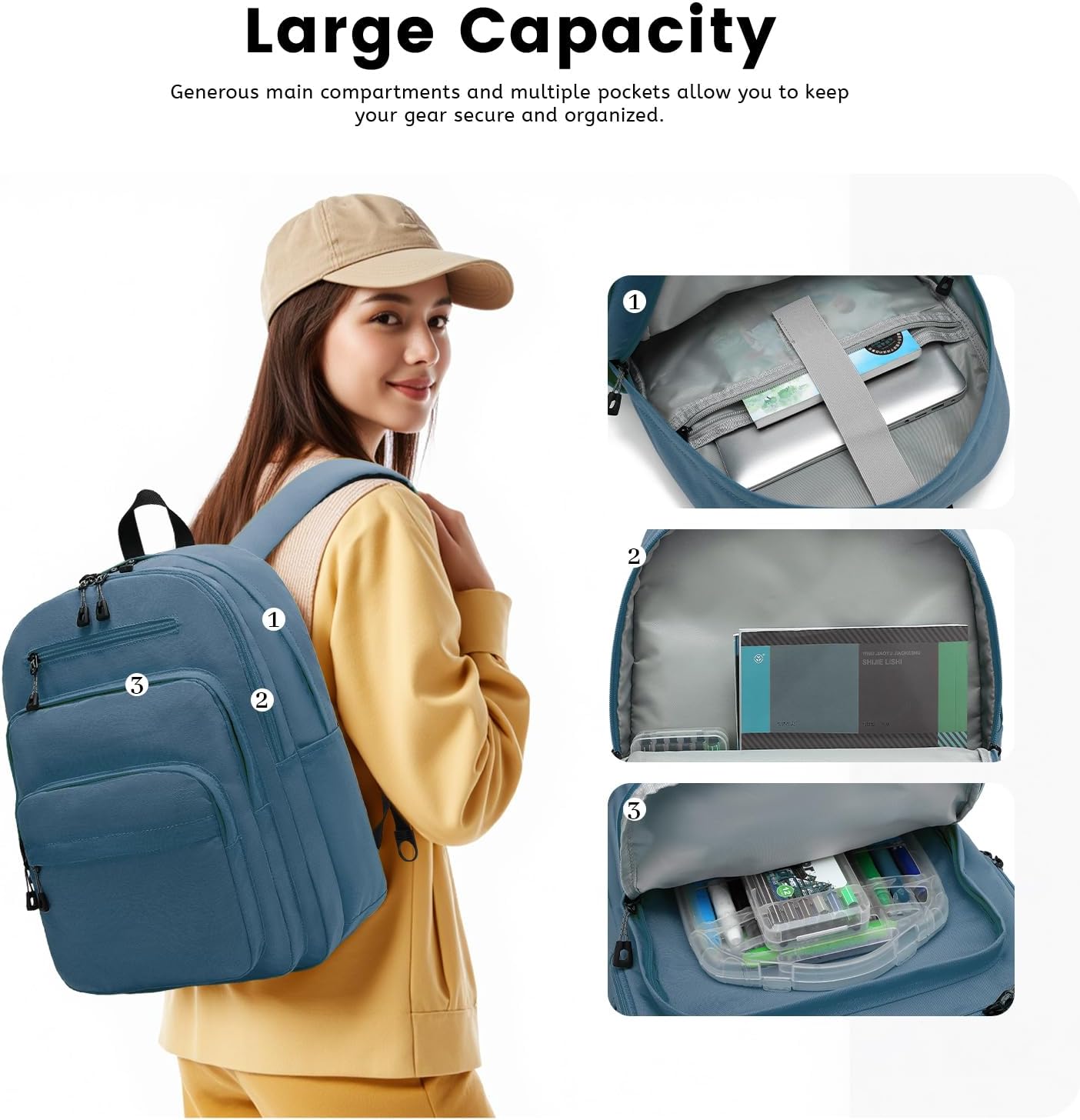 Lanola Basic Multi-Pocket Multipurpose Backpack Classical Water Resistant Bookbag For School Business Travel or Casual Daypack Backpacks For Men Or Women - Turquoise - Image 3