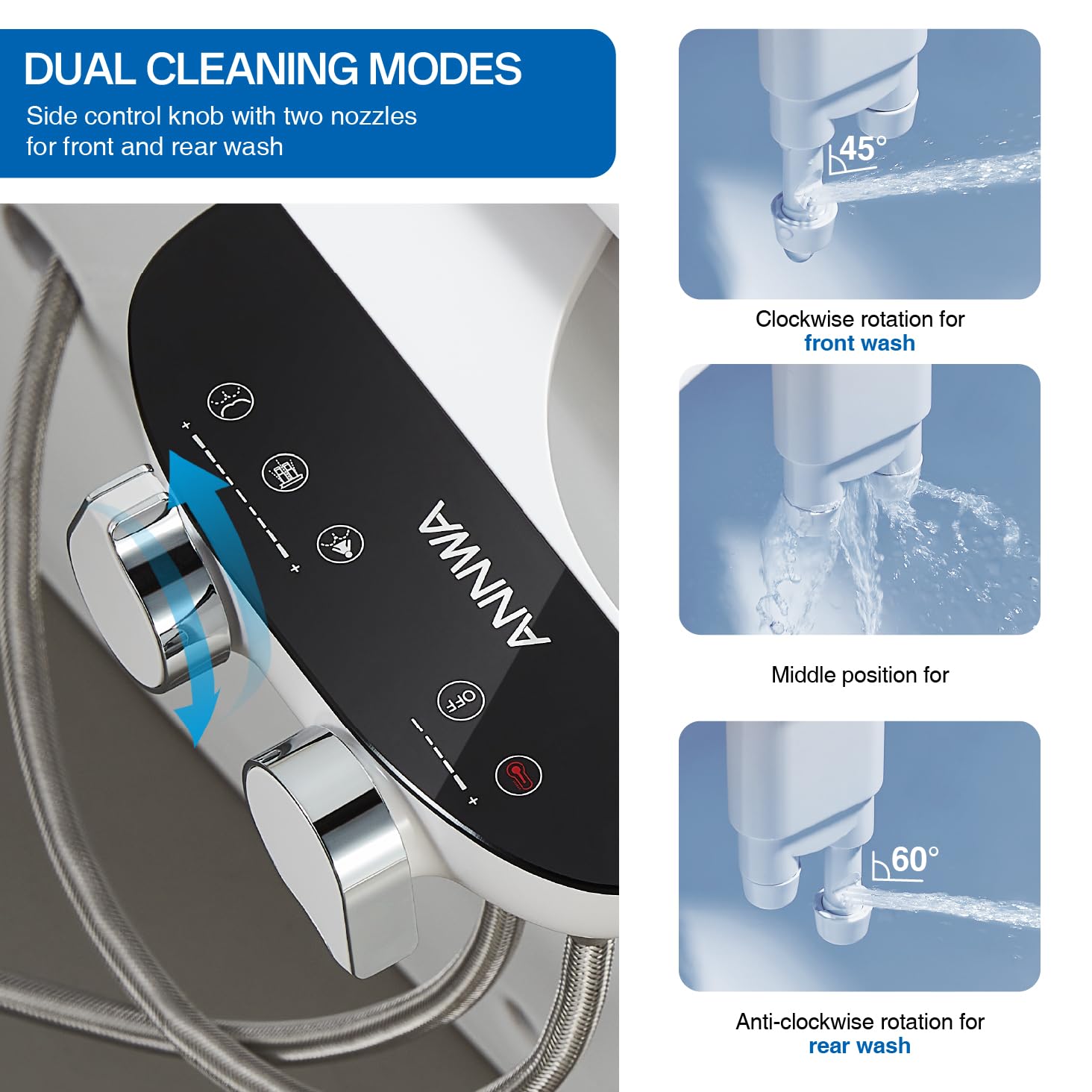 Bidé para WC con Agua Caliente y Fría, Bidet Portátil No Eléctrico con Ducha Integrada, Boquilla Retráctil Autolimpiante, Control de Presión, Limpieza Frontal y Posterior (TT18NA)