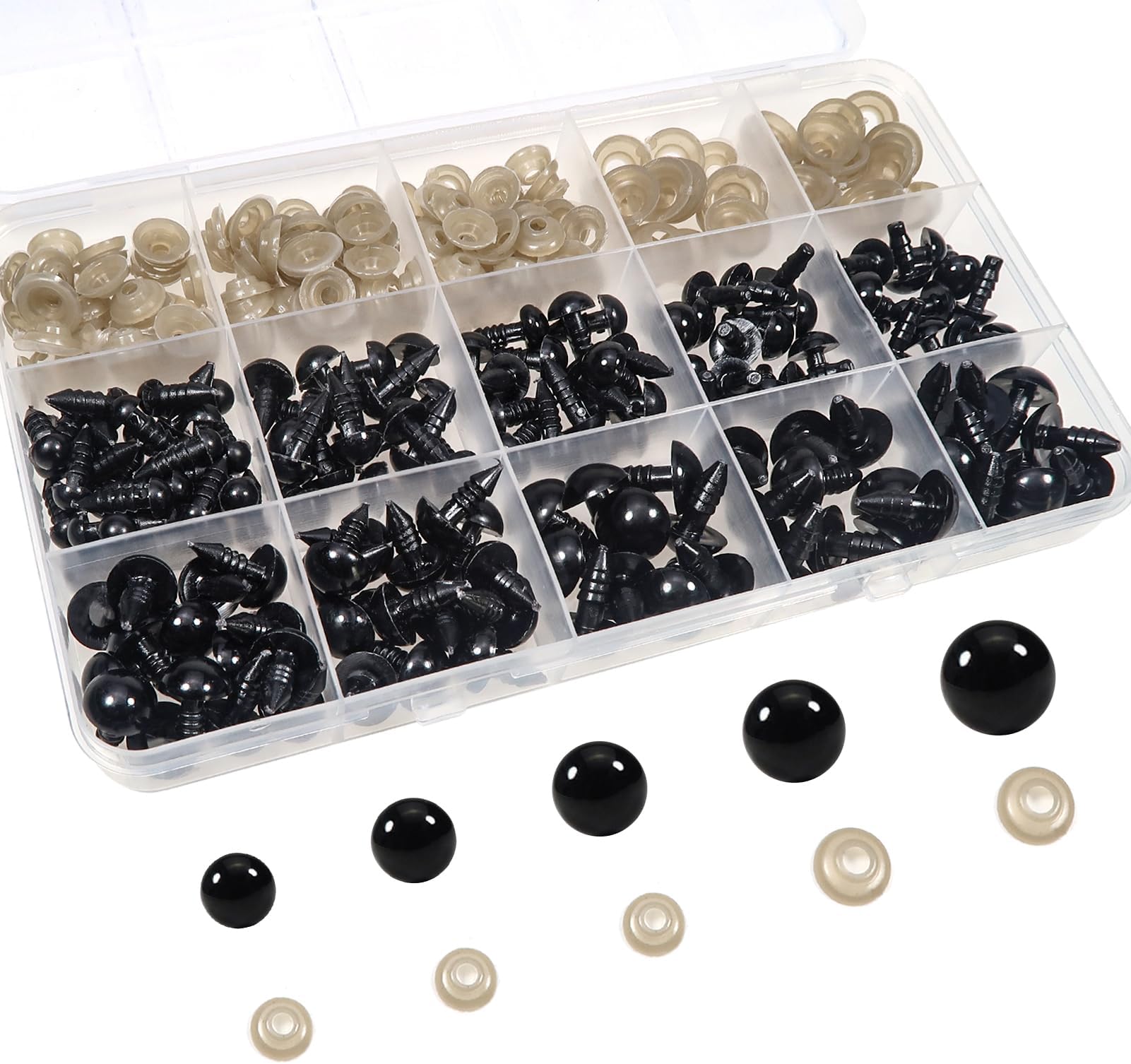 TOAOB 150pcs Safety Eyes for Amigurumis with Washers 6mm to 12mm Plastic Crochet Black Craft Eyes for Crocheting Animals Making
