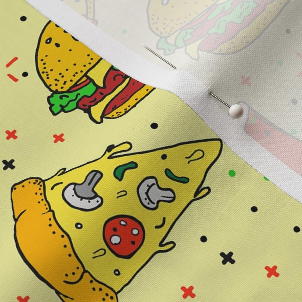 Spoonflower Fabric - Hand Drawn Food Pizza Beer Kitchen Cook Cooking Trendy Printed on Petal Signature Cotton Fabric by The Yard - Sewing Quilting Apparel Crafts Decor