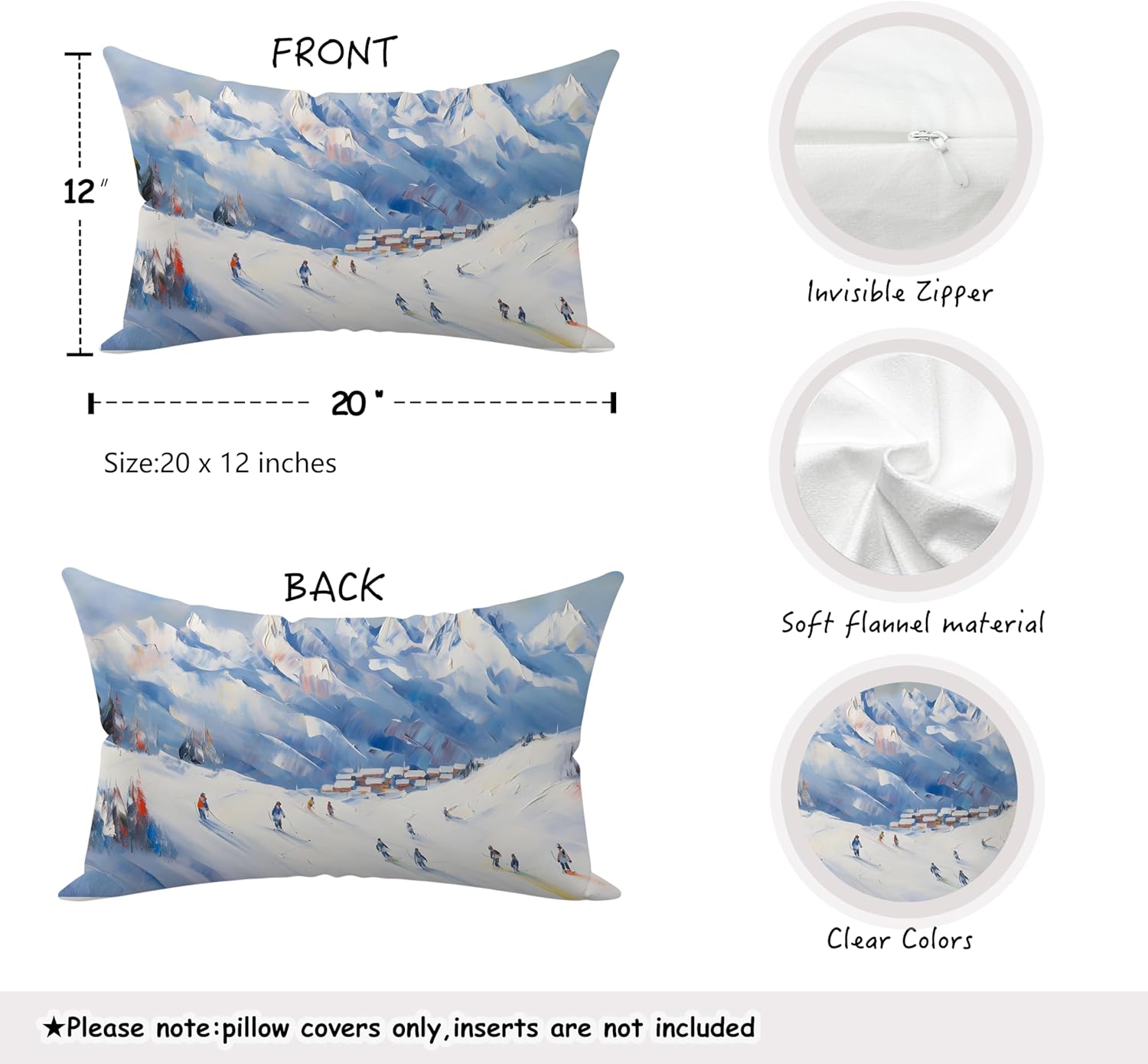 Winter Ski Sport Mountain Farmhouse 12x20 Pillow Cover,Seasonal Winter Skiing Sport Mountain Farmhouse Holiday Lumbar Decorative Pillow Covers for Home Living Room Bedroom,Ski Lover Gifts - Image 2