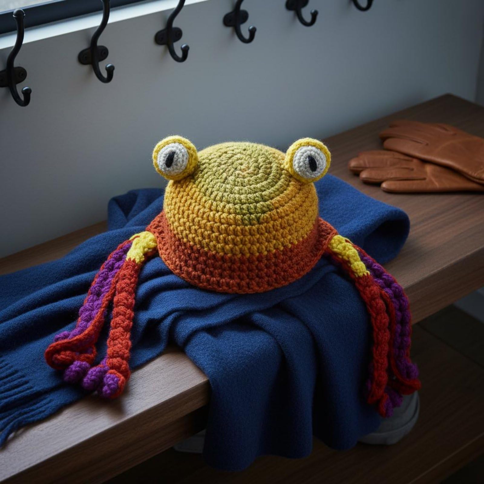 Gorra Pulpo Adulto Sombrero Pulpo Gorro Calamar Beanie Tentáculos Ojos 3D Tema Marino Poliéster Suave Crochet Tradicional Abrigo Cabeza Adecuado para, Negro, Adulto 56-60cm