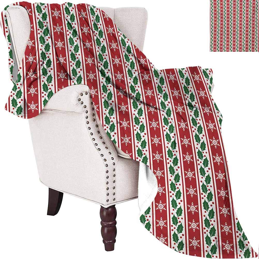 MKOK Snowflake Comfortable Large Blanket Holly Berry Leaves and Snowflakes on Vertical Banners Christmas and New Year Microfiber Blanket Bed Sofa or Travel W60 x L70 Inch Ruby Fern Green