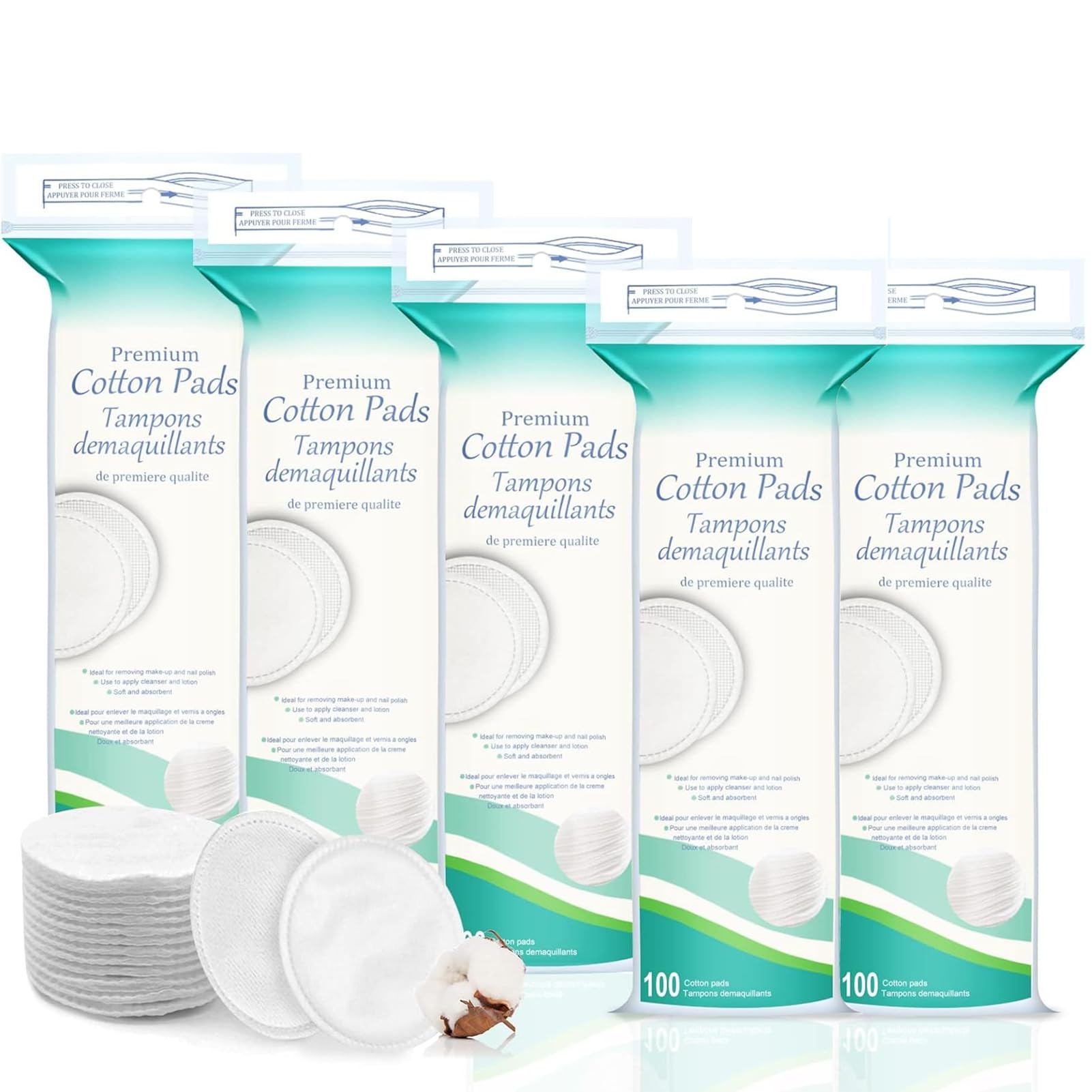 Reusable Makeup Remover Pads, 5 Packs Washable Organic Bamboo Reusable Cotton Rounds for All Skin Types & Toner with Laundry Bag, Eco Friendly Zero Waste Reusable Cotton Pads for Woman