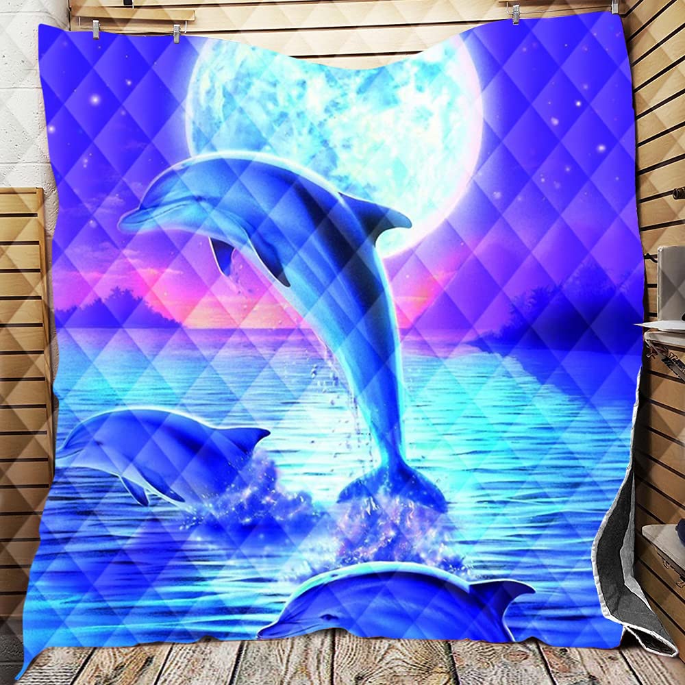 Couvre-lit 3D matelassé dauphin jeté de lit microfibre 200x230 cm