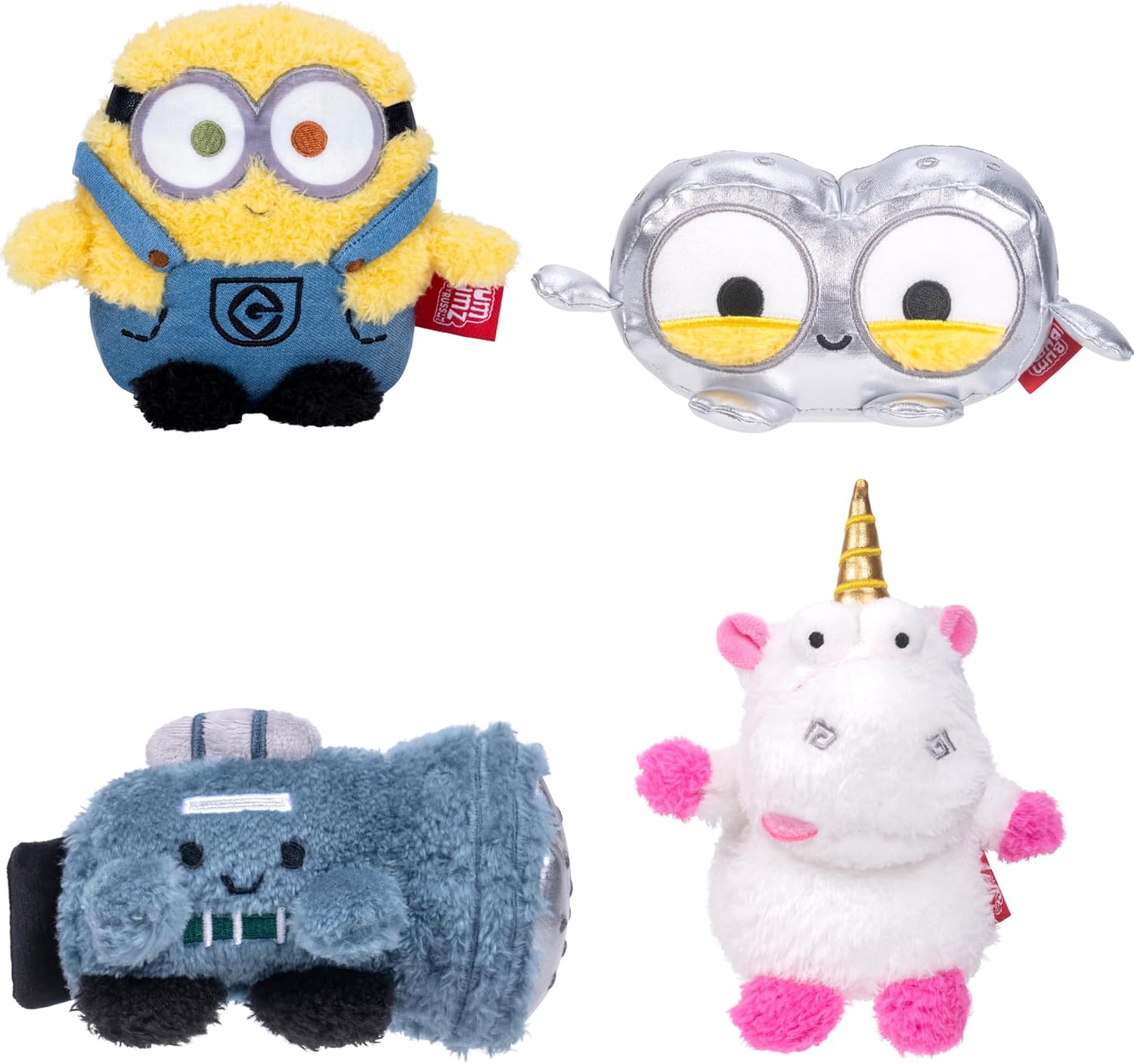 BumBumz 4.5" Minions 4-Pk - Bob, Goggles, Fart Blaster & Fluffy Plush