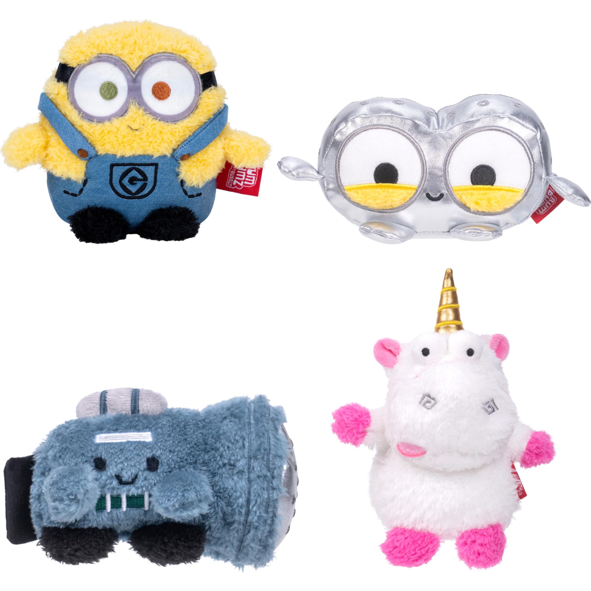 BumBumz 4.5" Minions 4-Pk - Bob, Goggles, Fart Blaster & Fluffy Plush