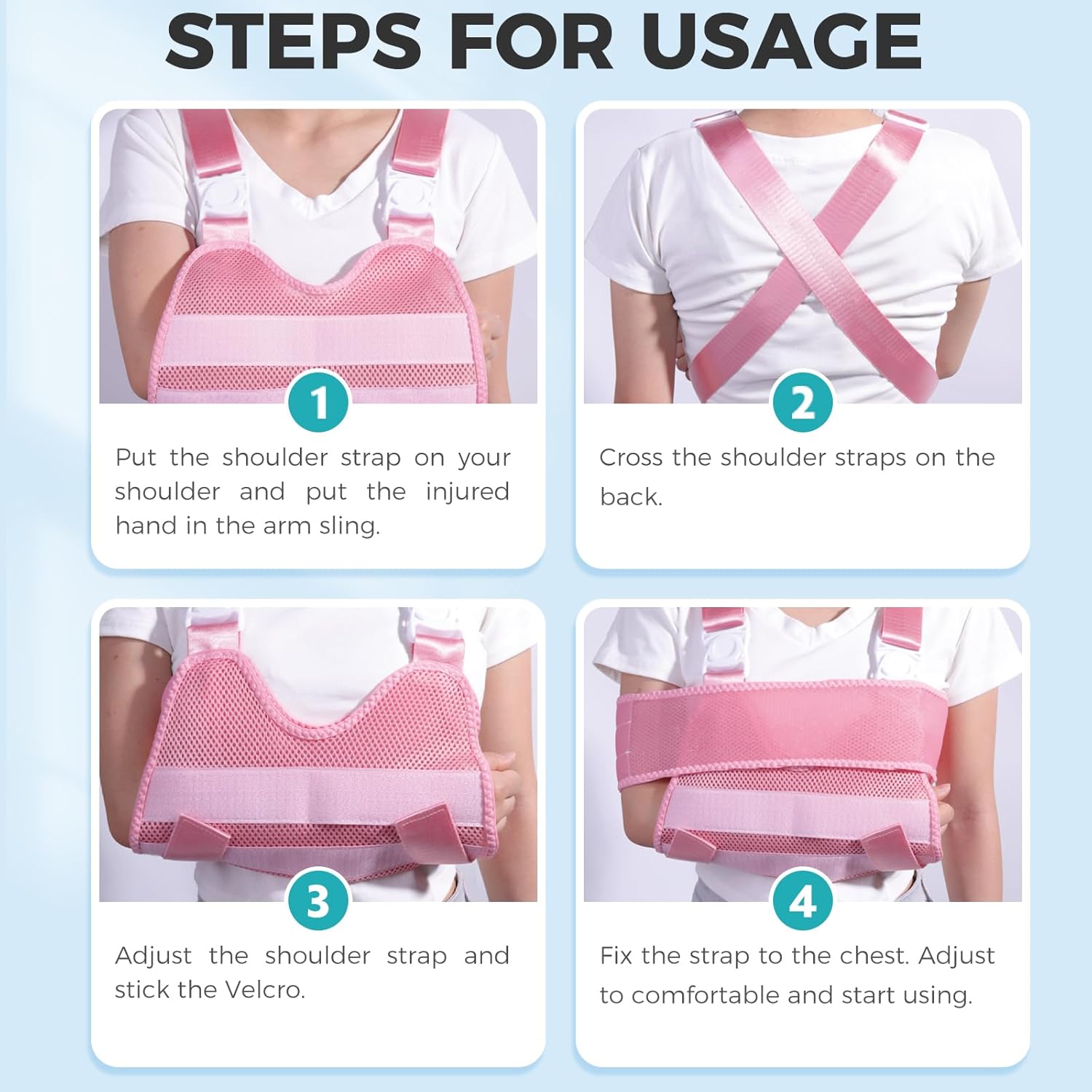 Kids Upper Extremity Sling, Breathable & Comfort Arm Sling Shoulder Immobilizer，Adjustable Arm Sling for Elbow Injury(Pink-XS) - Image 8