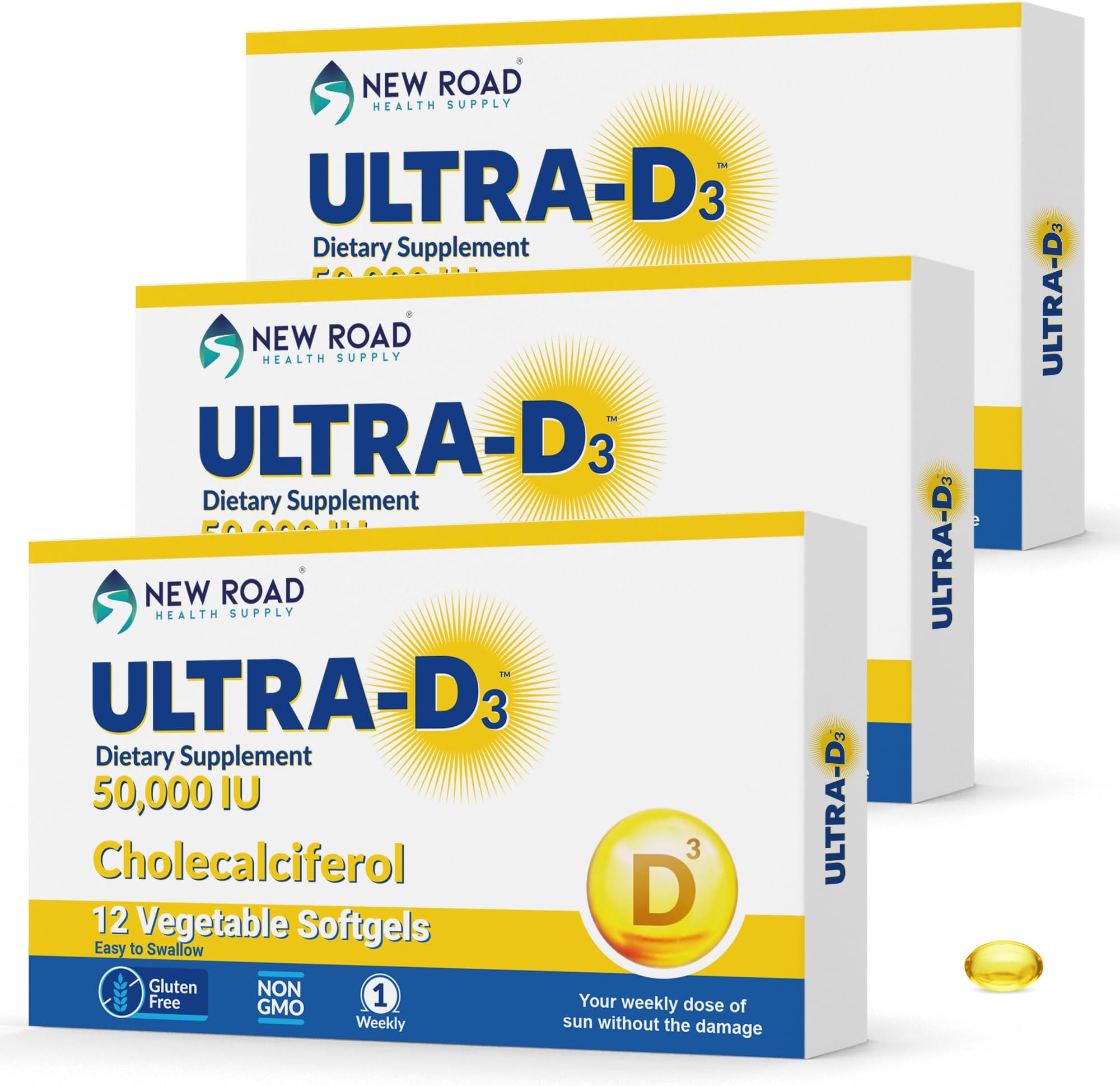 Once-Weekly Vitamin D3 50,000 IU Softgels,12 Count Blister Pack with Weekly Tracker, High Potency Vitamin D Supplement, Easy-to-Swallow