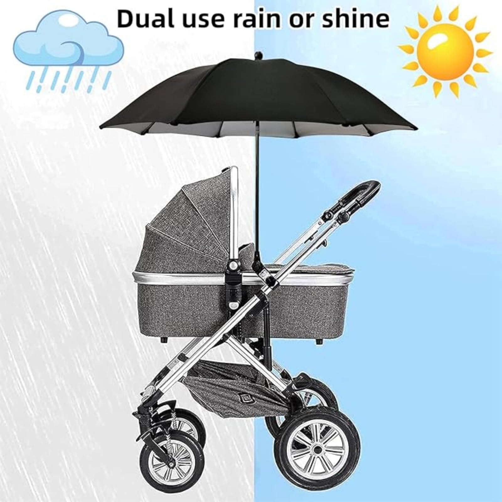 Uniwersalny Wózek Dziecięcy z Parasolką Przeciwsłoneczną, Anty UV 50+, Średnica 73 cm