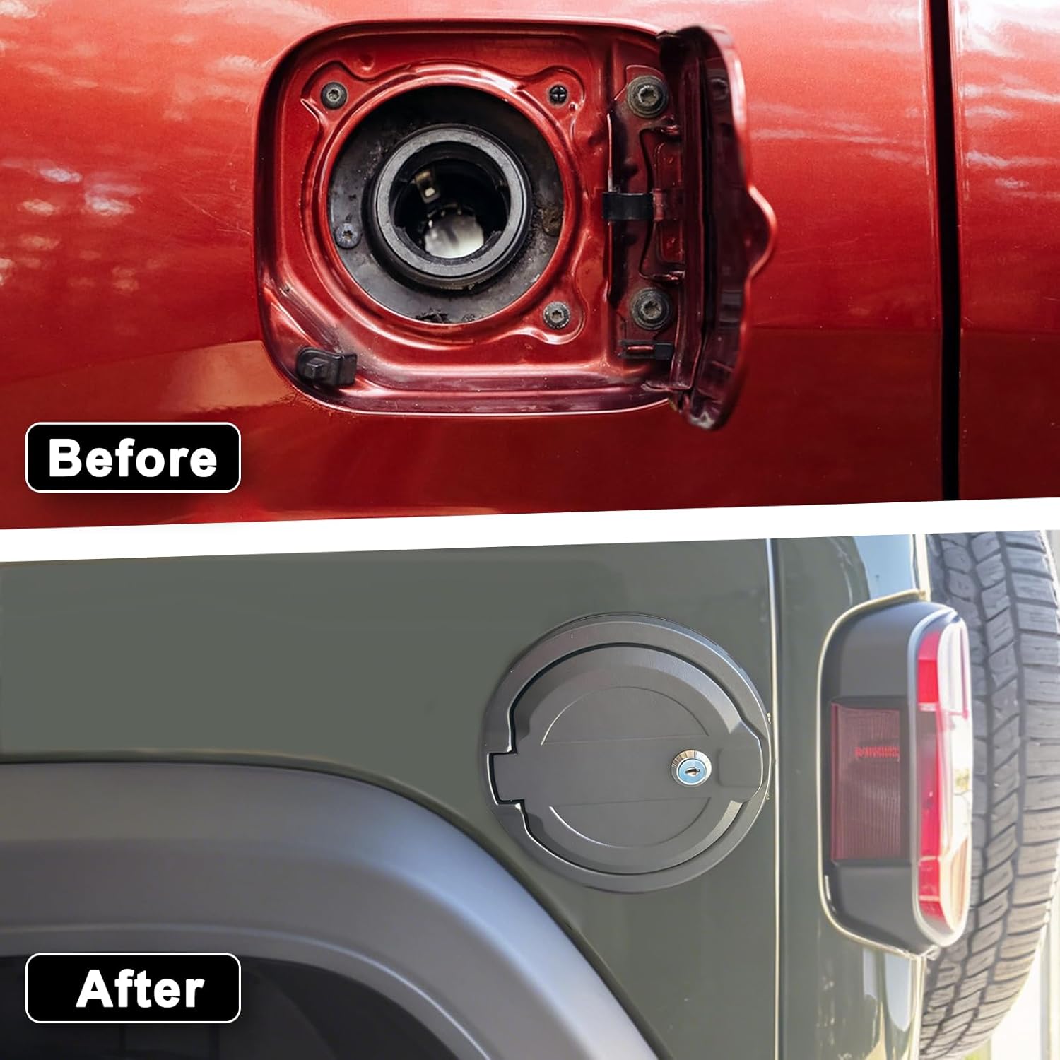 MuHize Fuel Filler Door Cover, Locking Gas Tank Cap Cover Compatible with Jeep Wrangler Accessories 2007-2018 JK Unlimited Rubicon Sahara, Aluminum, with Lock