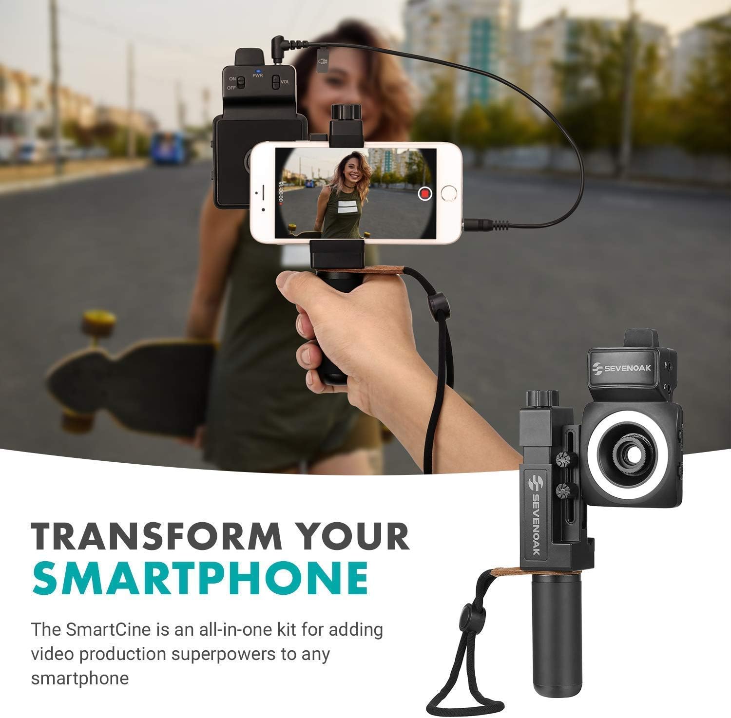 Movo SmartCine W2 - Wireless Smartphone Video Kit with Phone Rig, Dual Wireless Lavalier Microphone System, LED Light, Wide and Fisheye Lenses for iPhone/Android Phones - YouTube, TIK Tok Kit