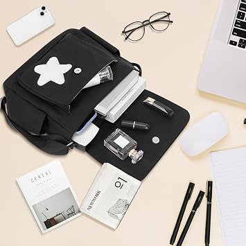 Y2K Star Messenger Bag Aesthetic Crossbody Bag Cute Grunge Shoulder Tote Purse for Women Teen Girls School Gift for Birthday Valentine's Day (Black)