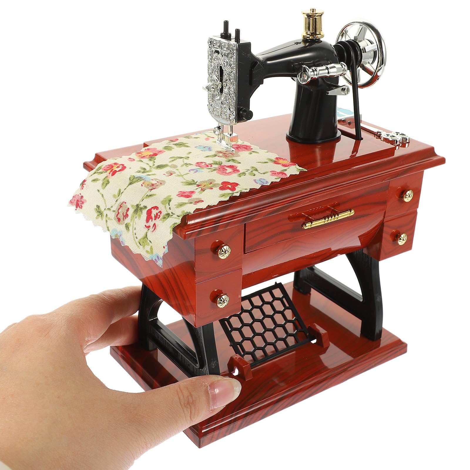 2-częściowa mini pozytywka do maszyny do szycia - zabytkowa pozytywka do szycia, mechanizm zegarowy - dekoracja biurka w stylu retro, klasycznym, do rękodzieła domowego, dekoracja stołu