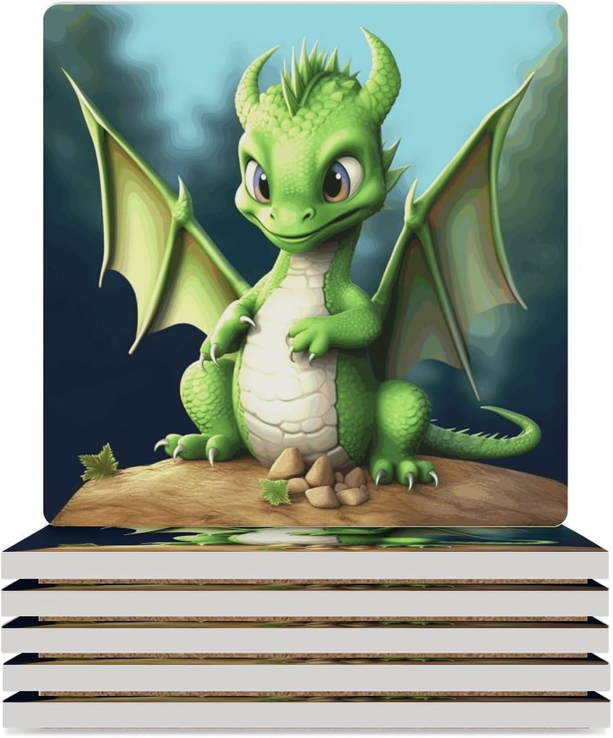 Dragon Cute Coasters Absorbent Ceramic Coasters for Drinks Coaster with Cork Backing for Table Protection Square Drink Cup Mat Modern Style Coaster for Coffee Table